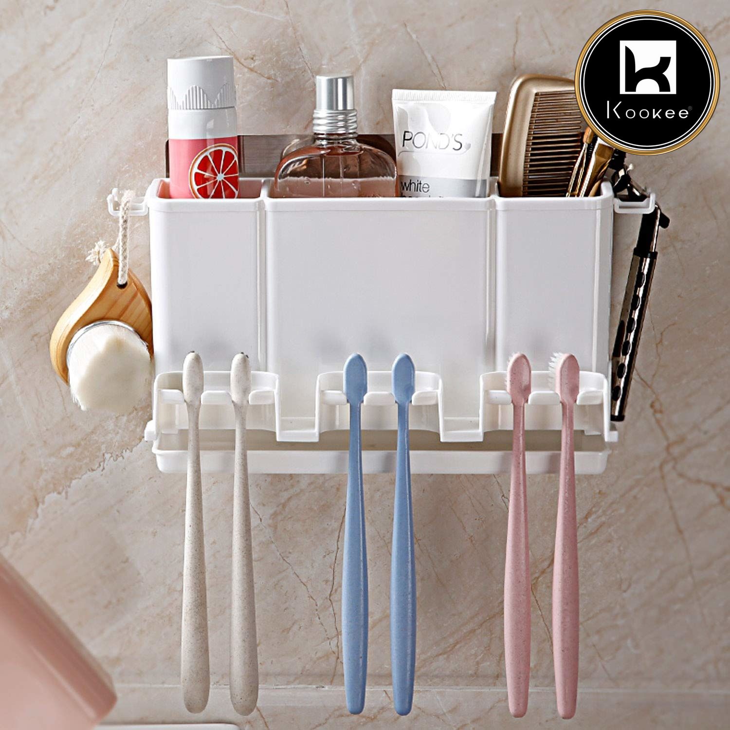 Multifunctional Wall Mounted Self Adhesive Toothbrush Holder for Bathroom with 3 Cups