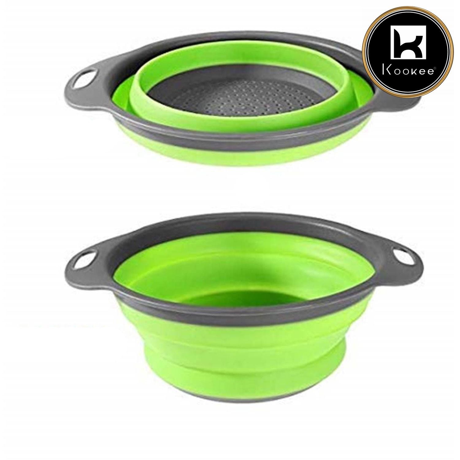 Kookee Collapsible Silicone and Plastic Stainer, Bowl (Set of 2) Easy Folding (5467)