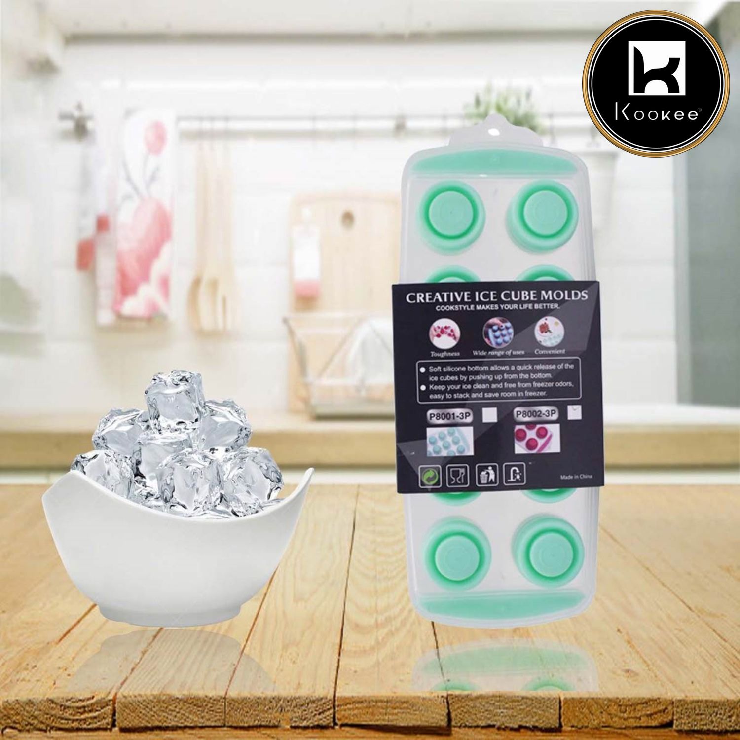 Kookee Flexible Silicone Ice Cube Tray 10 cubes (Pack of 3) (P8002-3P-B)