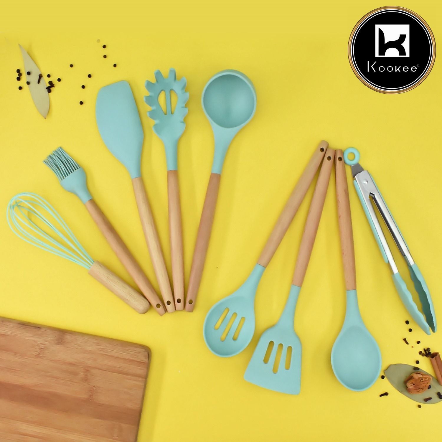 Silicone Kitchen Utensil Spoon 9 Pieces Cooking & Baking Tool Sets - Sea Green