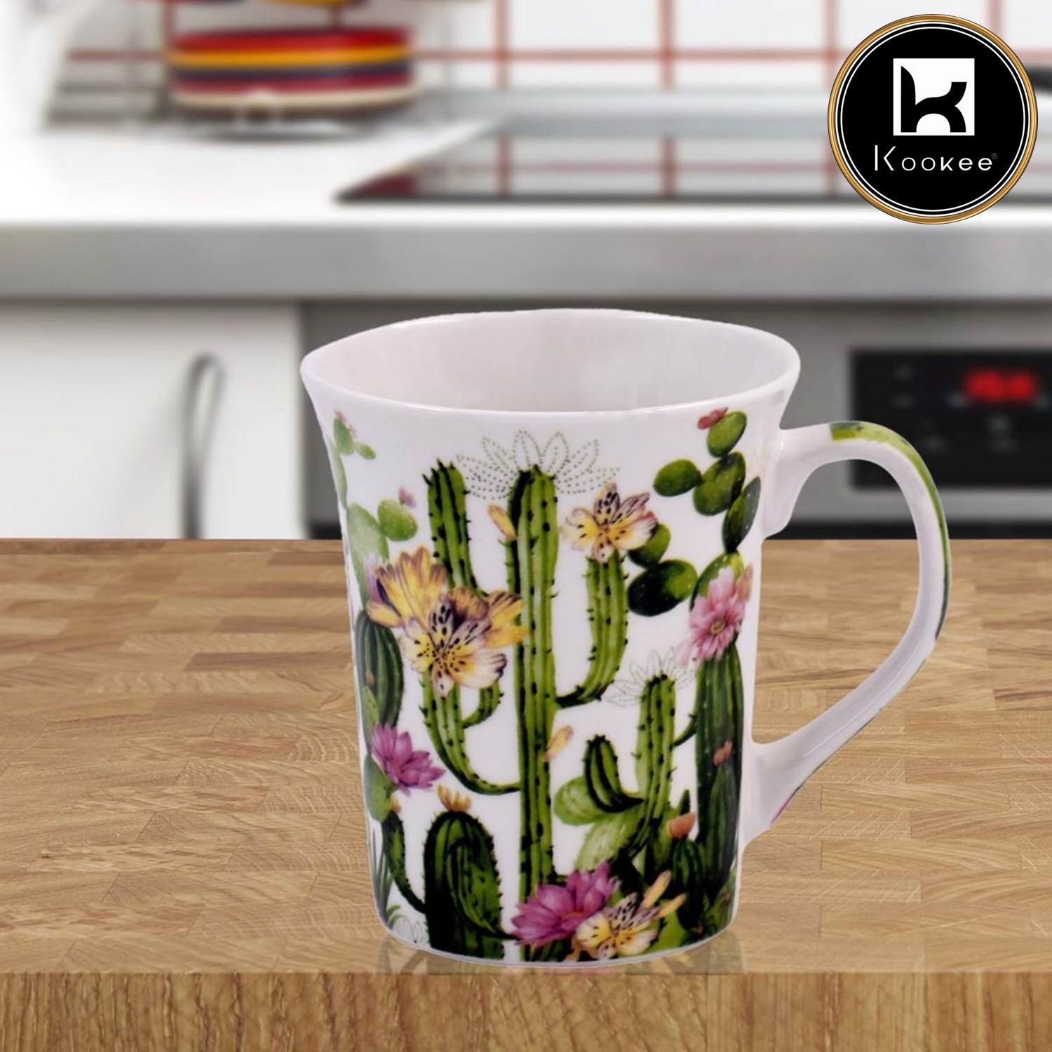 Kookee Printed Ceramic Tall Coffee or Tea Mug with handle for Office, Home or Gifting - 325ml