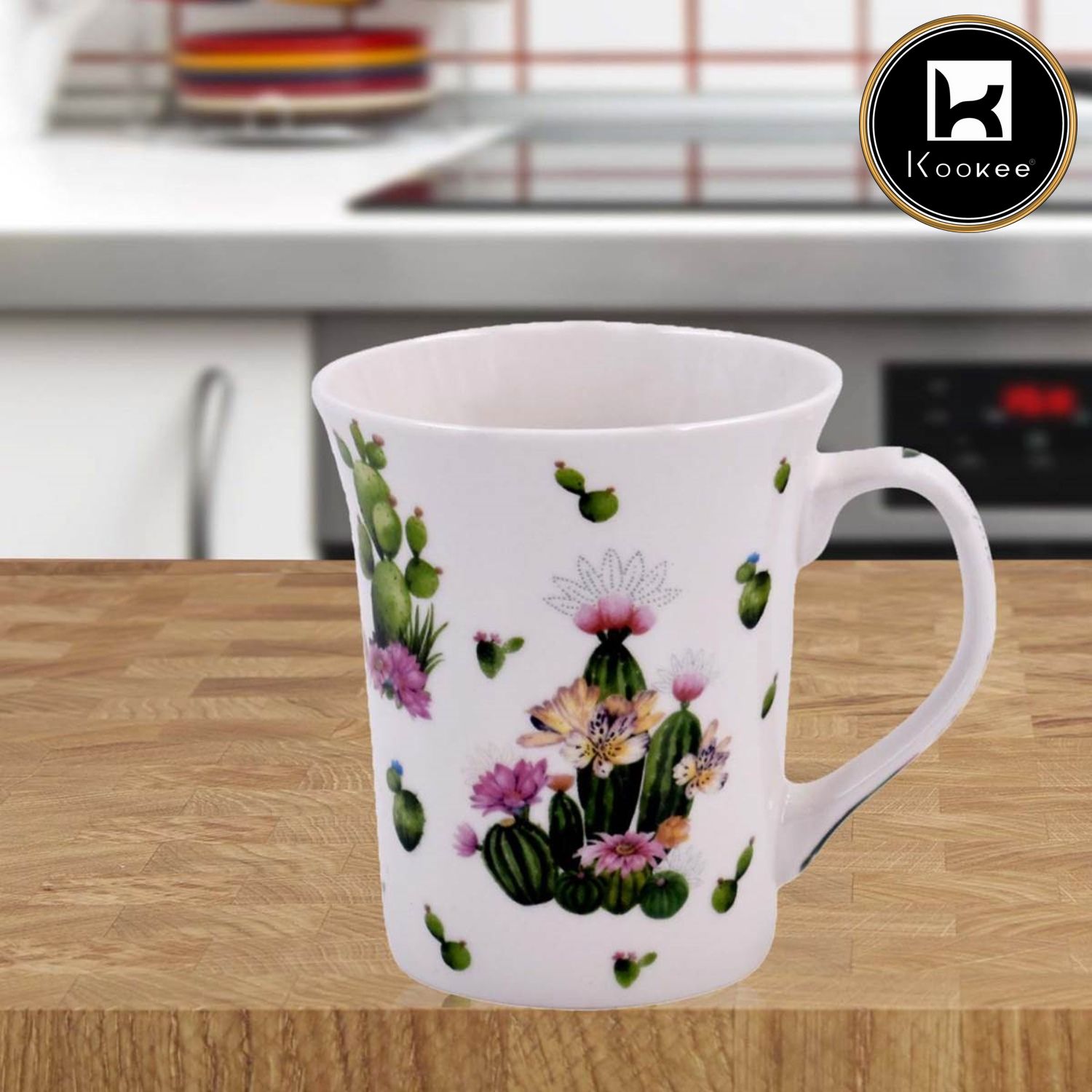 Kookee Printed Ceramic Tall Coffee or Tea Mug with handle for Office, Home or Gifting - 325ml