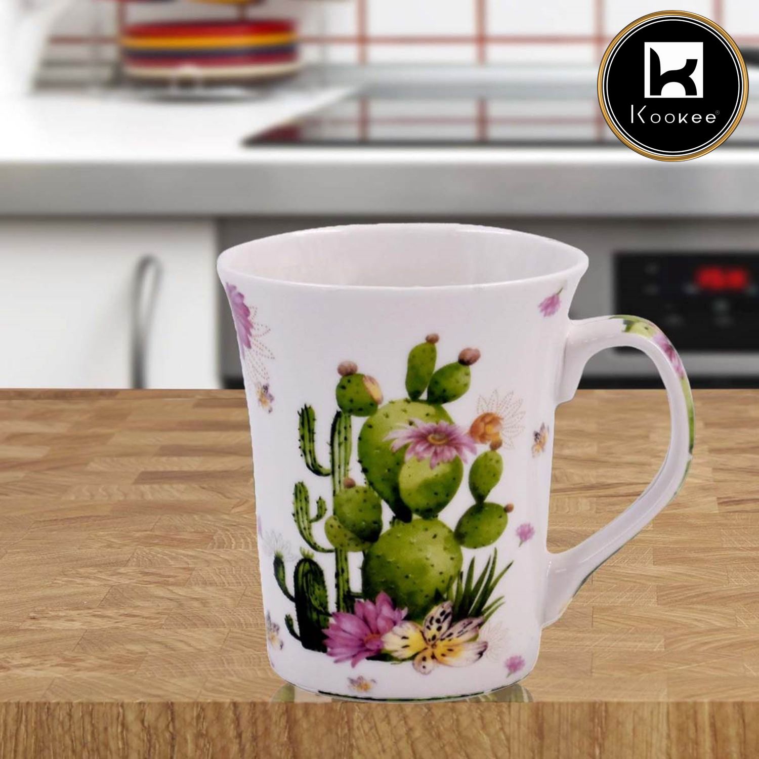 Kookee Printed Ceramic Tall Coffee or Tea Mug with handle for Office, Home or Gifting - 325ml