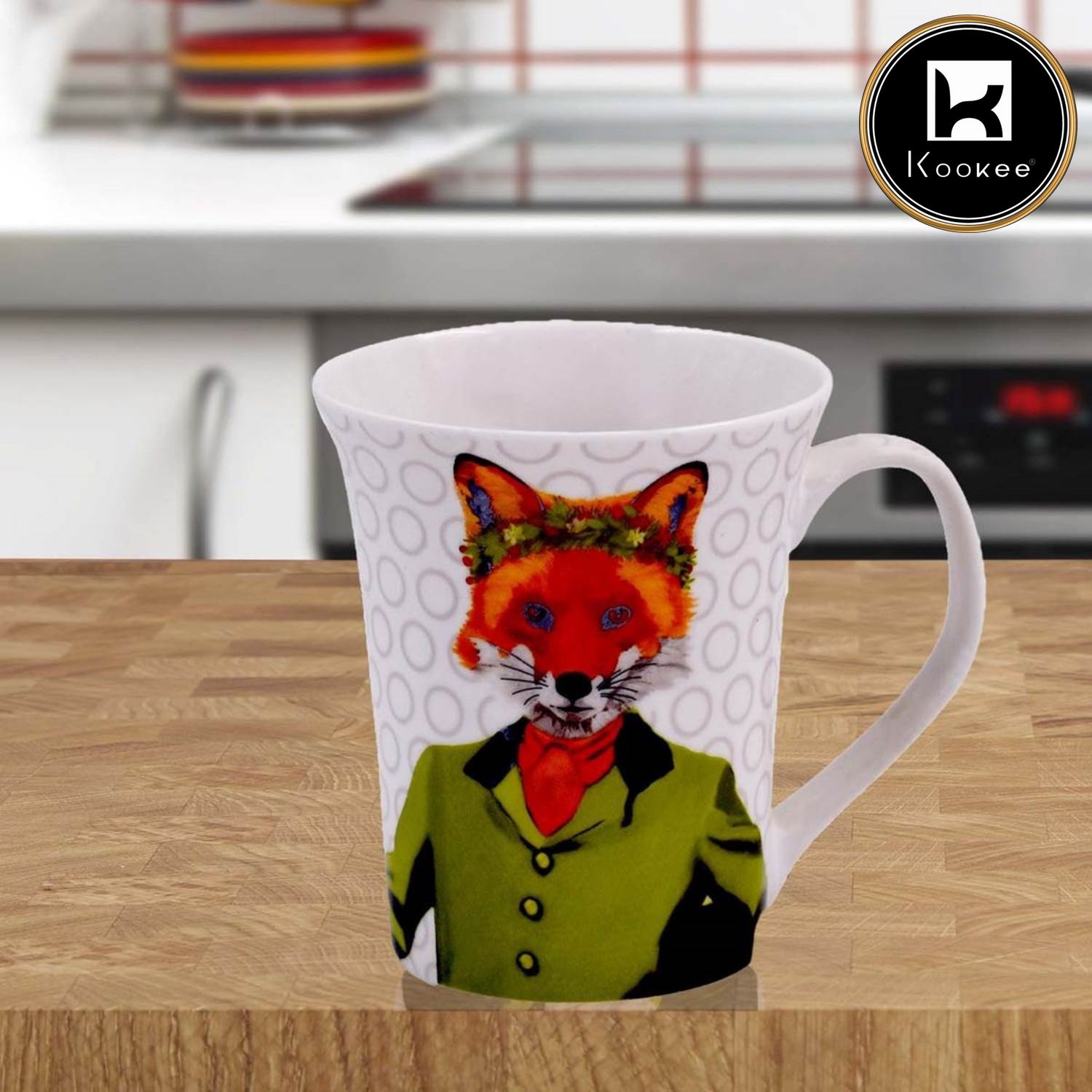 Kookee Printed Ceramic Tall Coffee or Tea Mug with handle for Office, Home or Gifting - 325ml