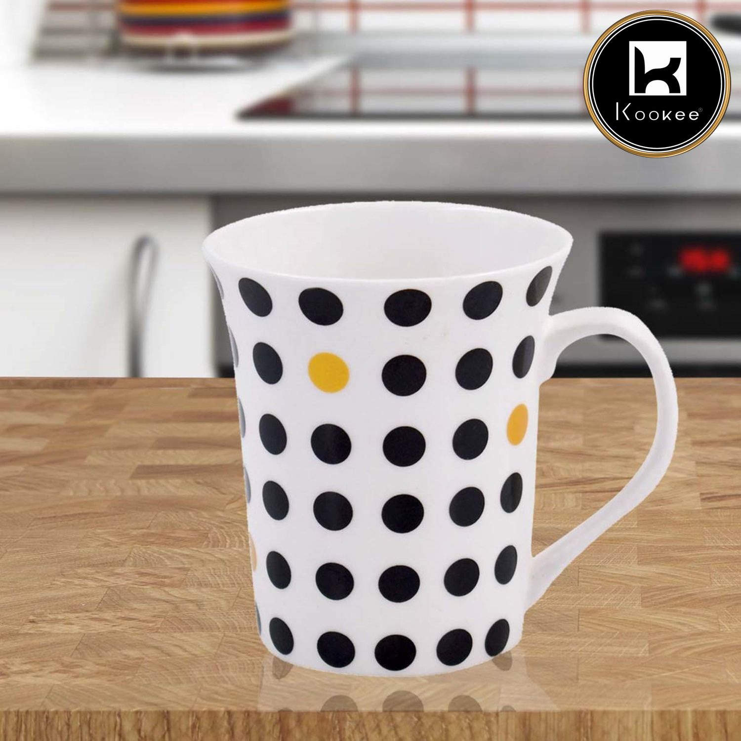 Kookee Printed Ceramic Tall Coffee or Tea Mug with handle for Office, Home or Gifting - 325ml