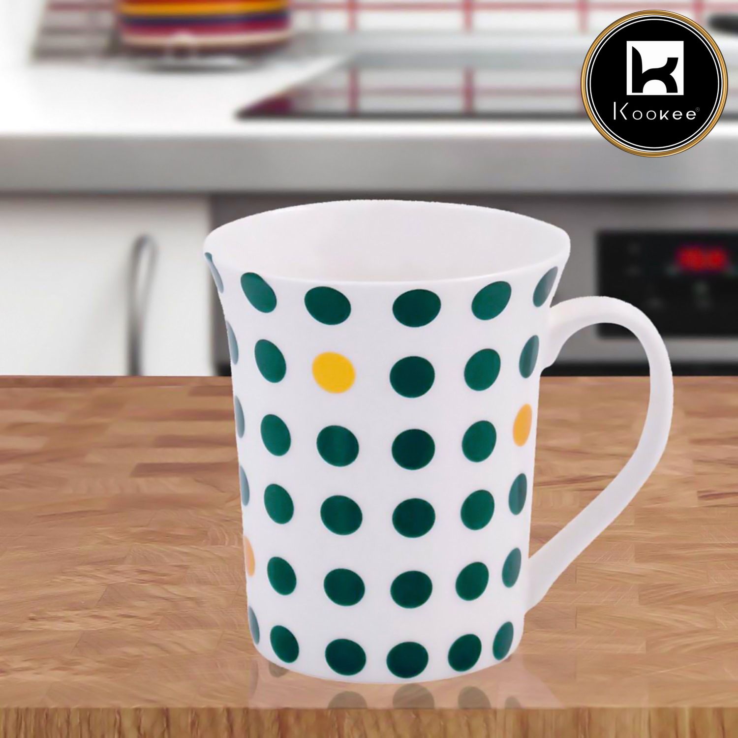 Kookee Printed Ceramic Tall Coffee or Tea Mug with handle for Office, Home or Gifting - 325ml