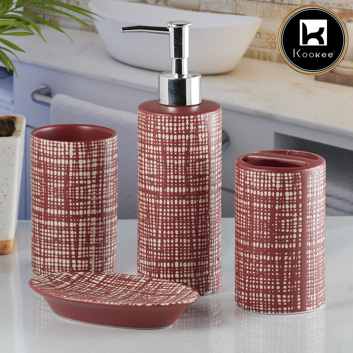 Kookee Ceramic Bathroom Sets, Red, ART05748