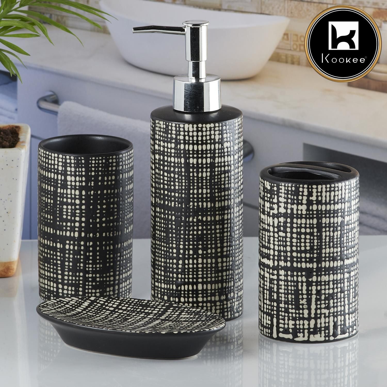 Kookee Ceramic Bathroom Sets, Black, ART05749