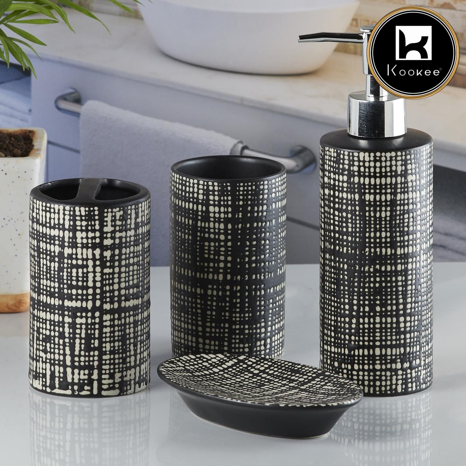 Kookee Ceramic Bathroom Sets, Black, ART05749