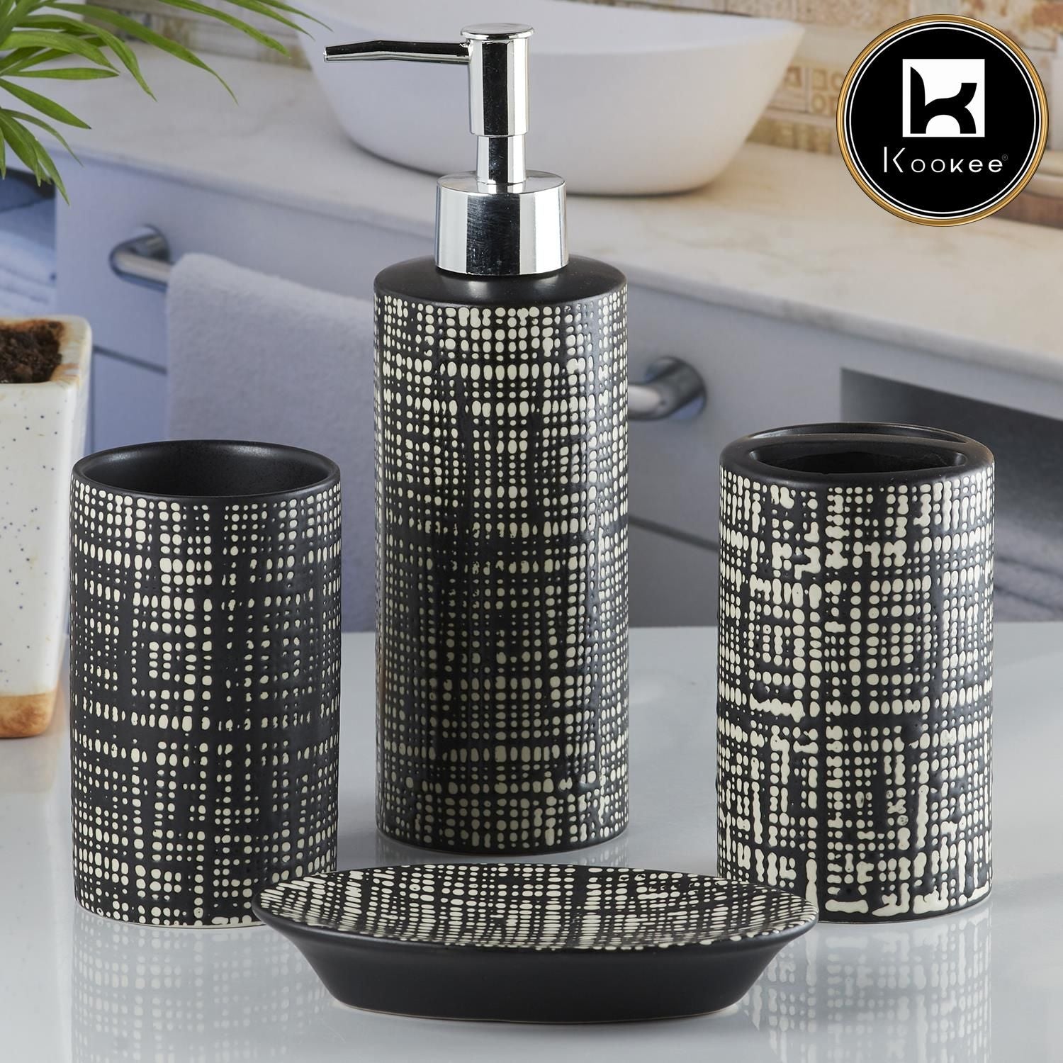 Ceramic Bathroom Set of 4 with Soap Dispenser (V-CBS-114)