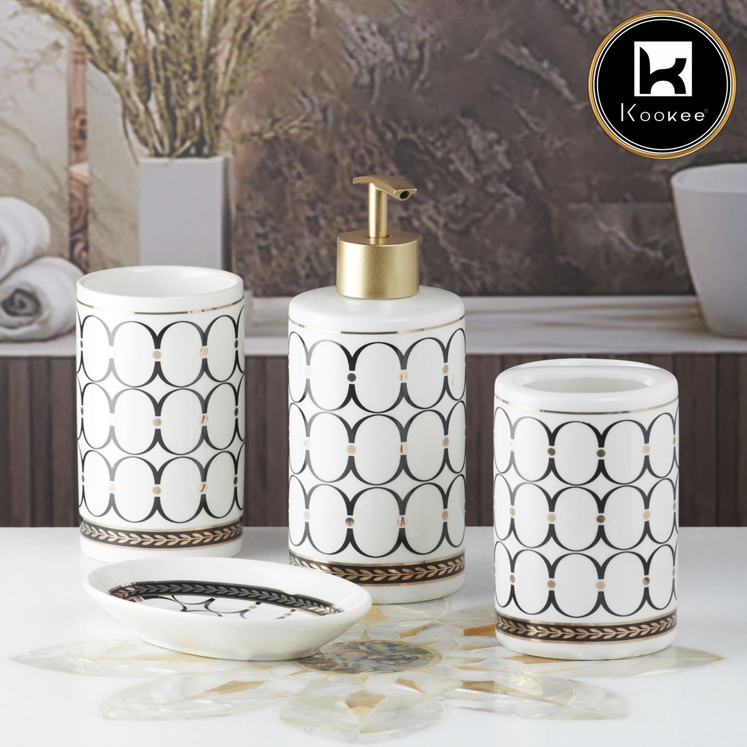 Ceramic Bathroom Set of 4 with Soap Dispenser (5750)