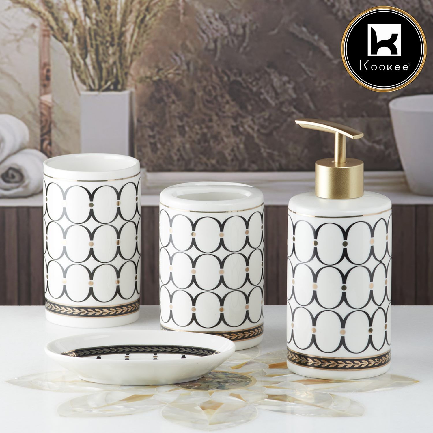Kookee Ceramic Bathroom Sets, White, ART05750