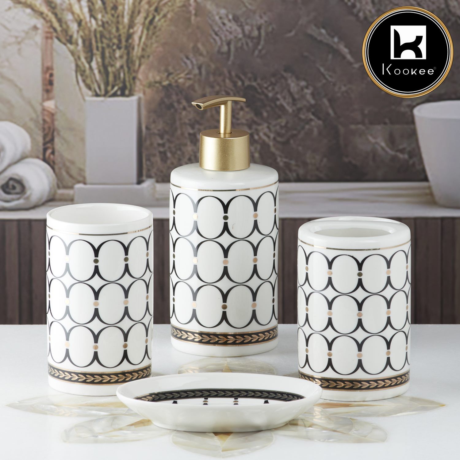 Kookee Ceramic Bathroom Sets, White, ART05750