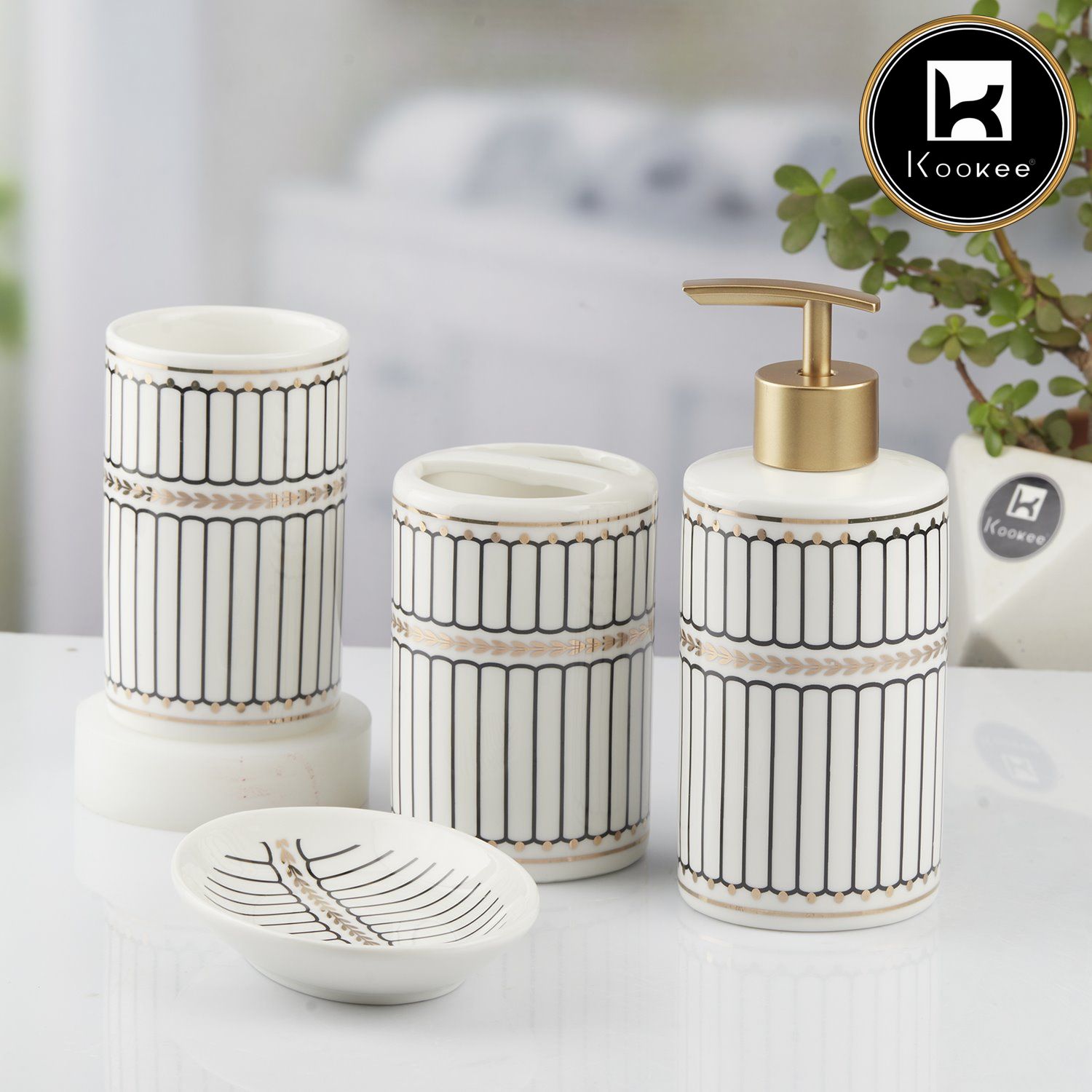 Kookee Ceramic Bathroom Sets, White, ART05751