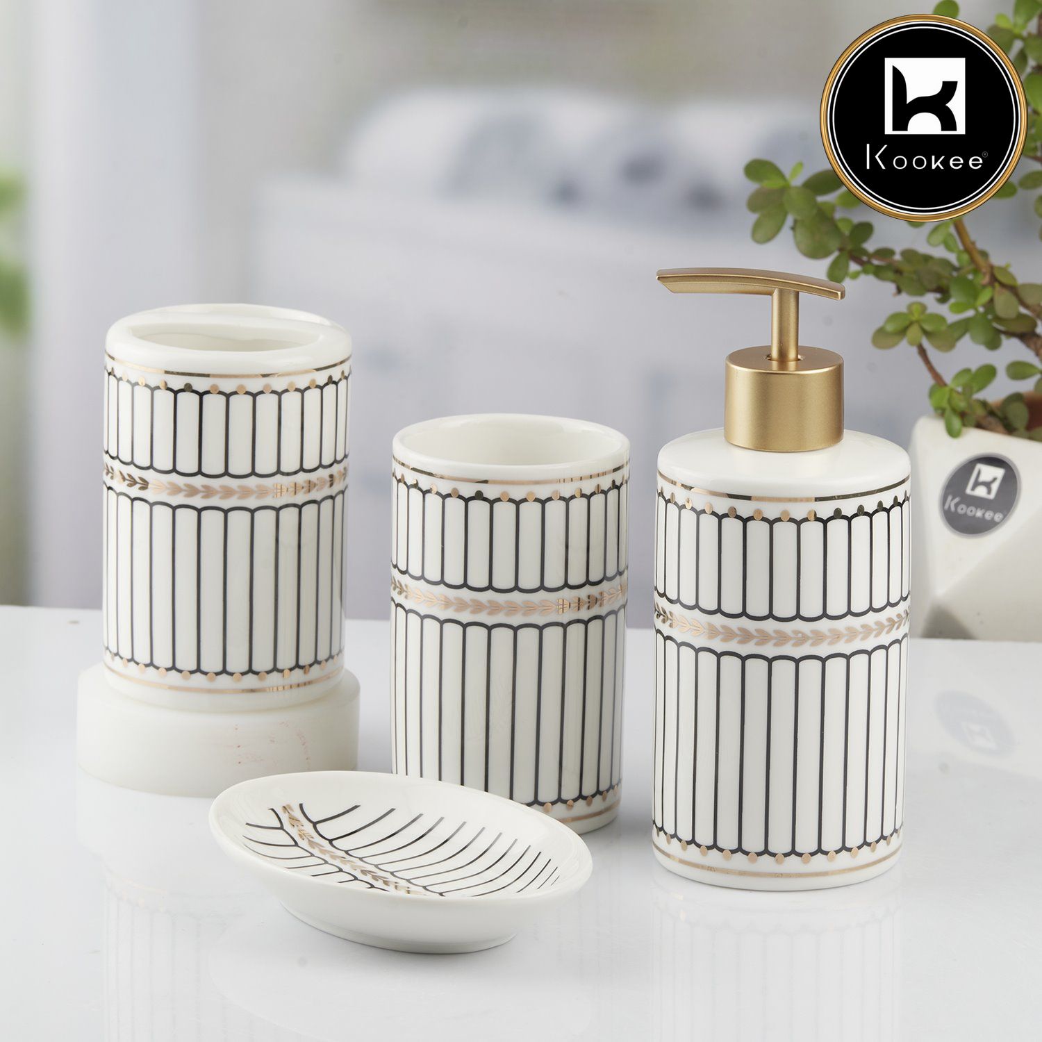 Kookee Ceramic Bathroom Sets, White, ART05751