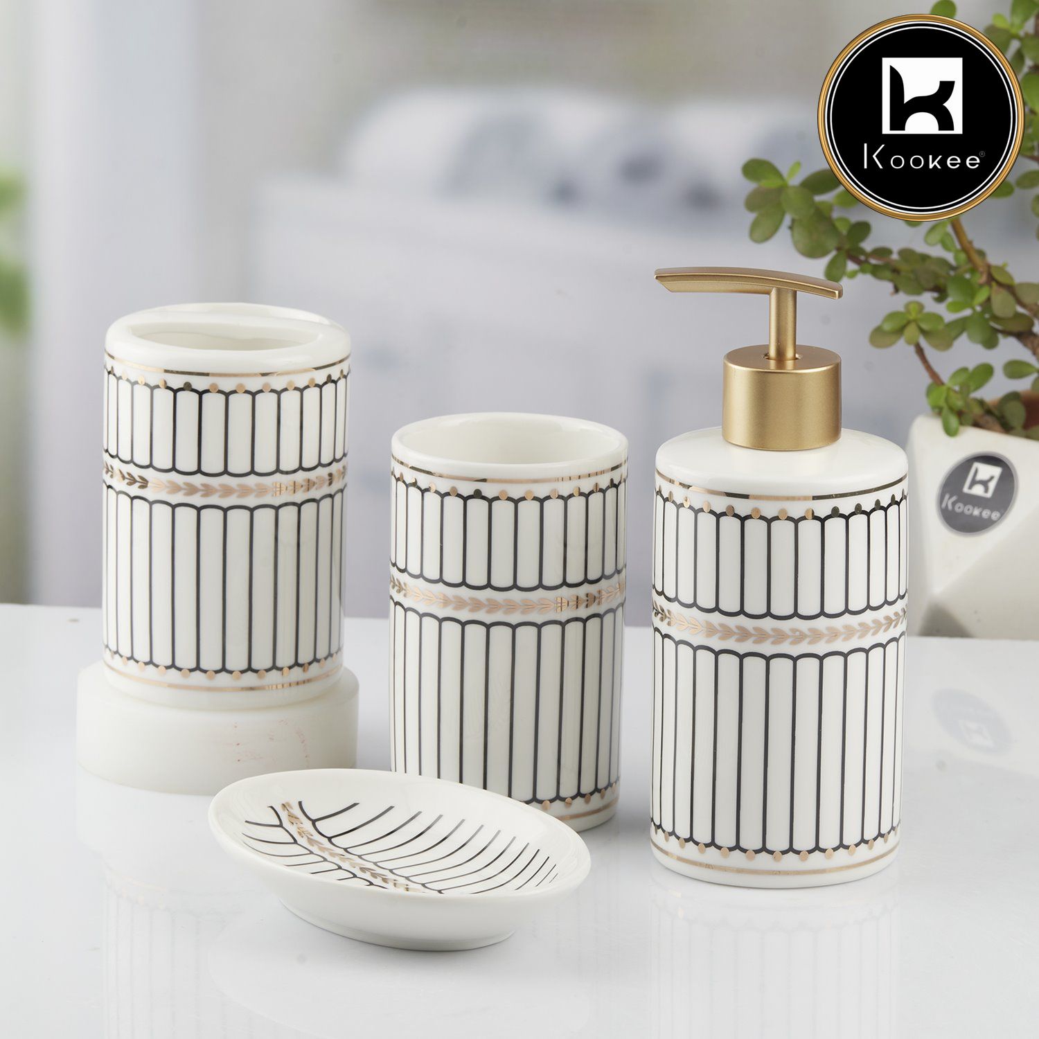 Ceramic Bathroom Set of 4 with Soap Dispenser (5751)