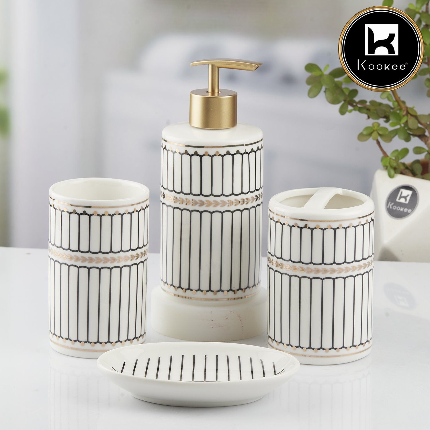 Kookee Ceramic Bathroom Sets, White, ART05751
