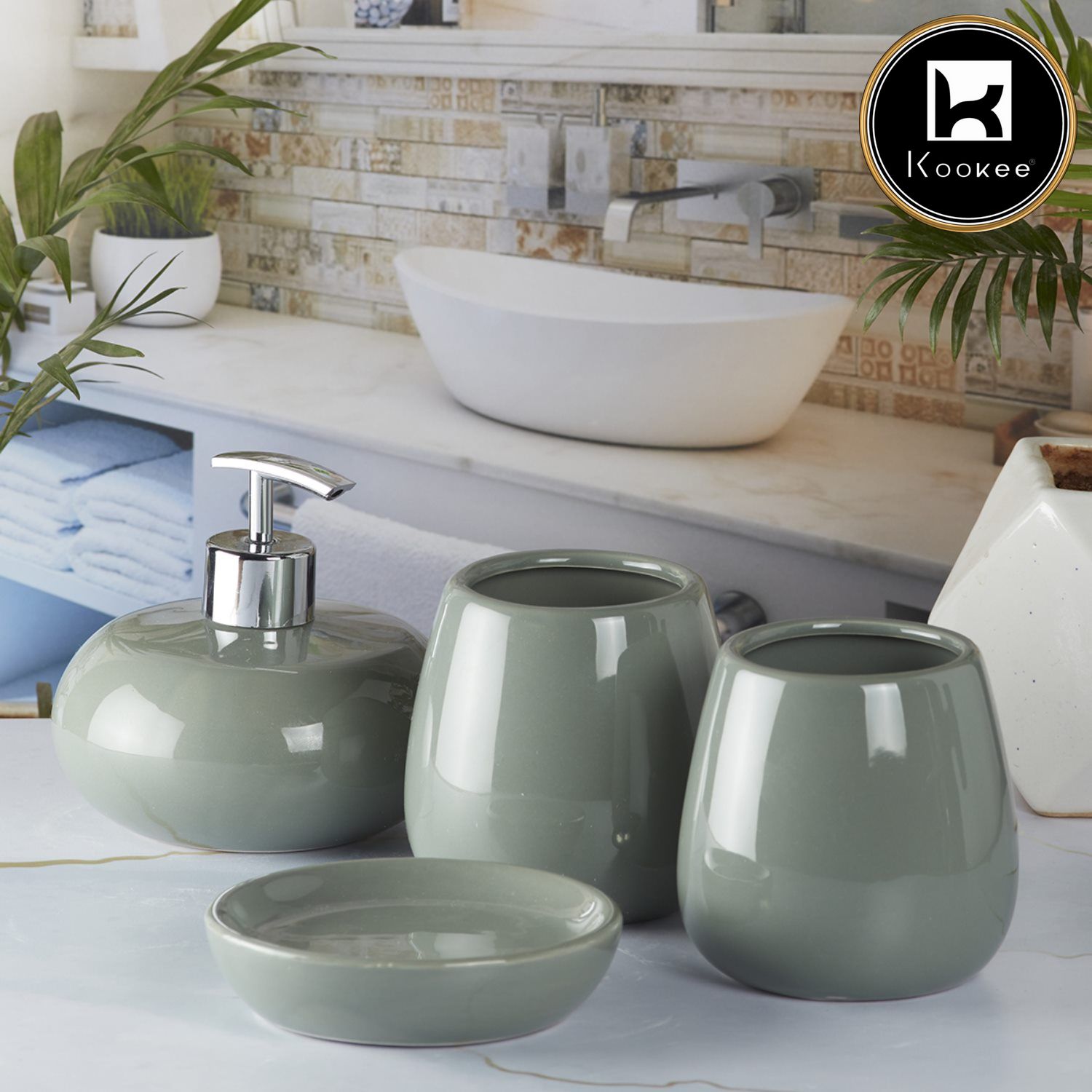 Kookee Ceramic Bathroom Sets, Green, ART05754