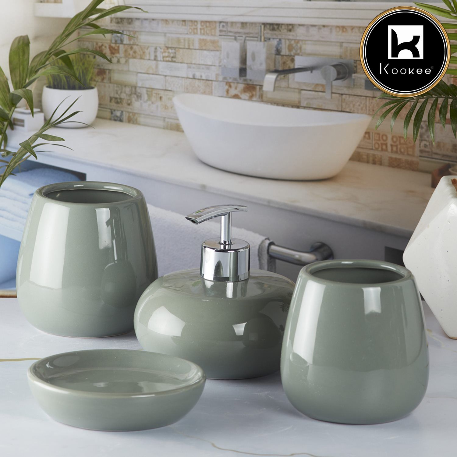 Kookee Ceramic Bathroom Sets, Green, ART05754