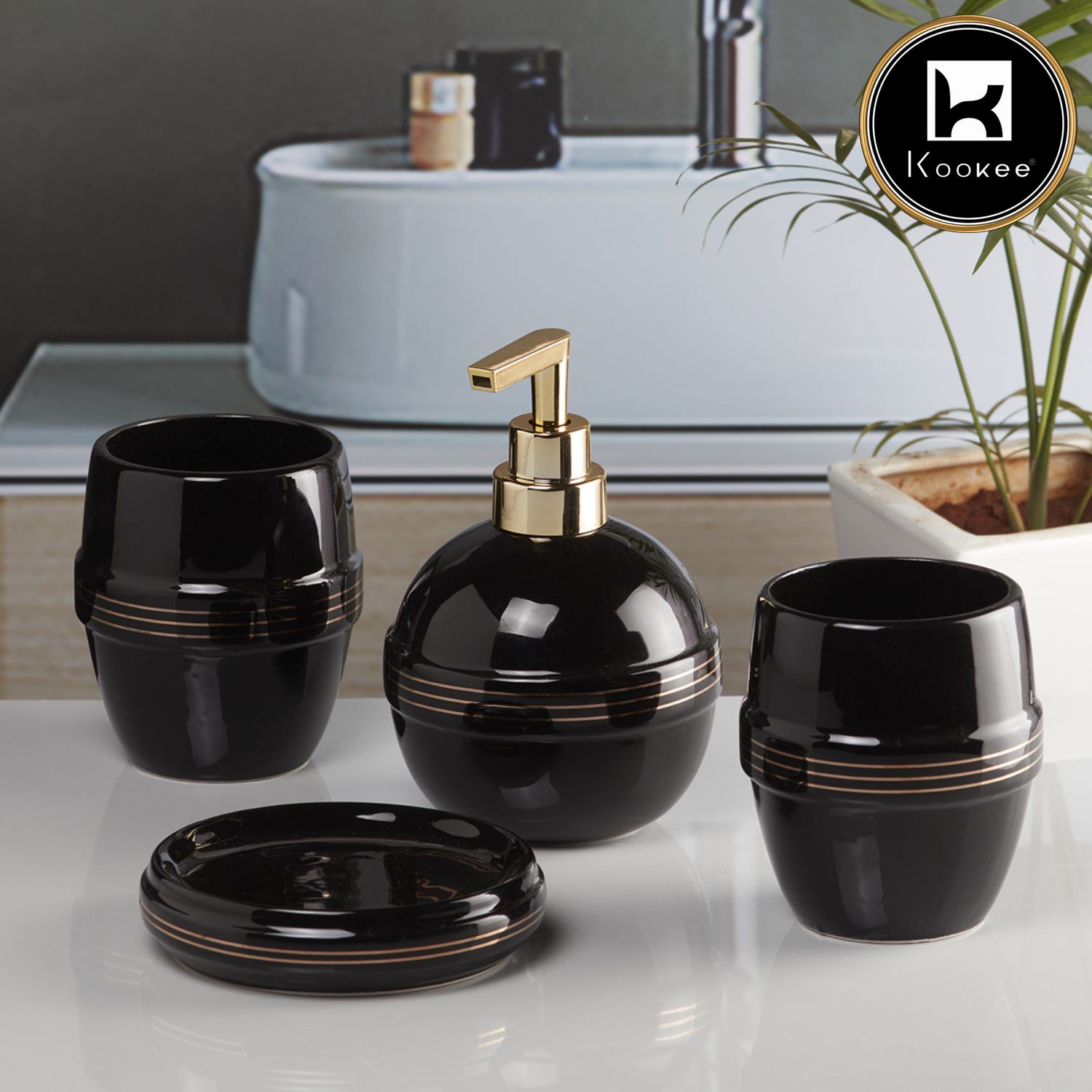 Kookee Ceramic Bathroom Sets, Black, ART05756