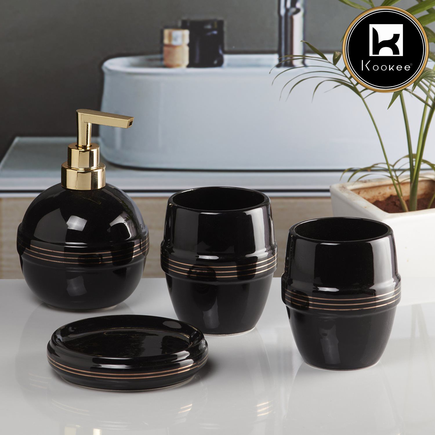 Kookee Ceramic Bathroom Sets, Black, ART05756