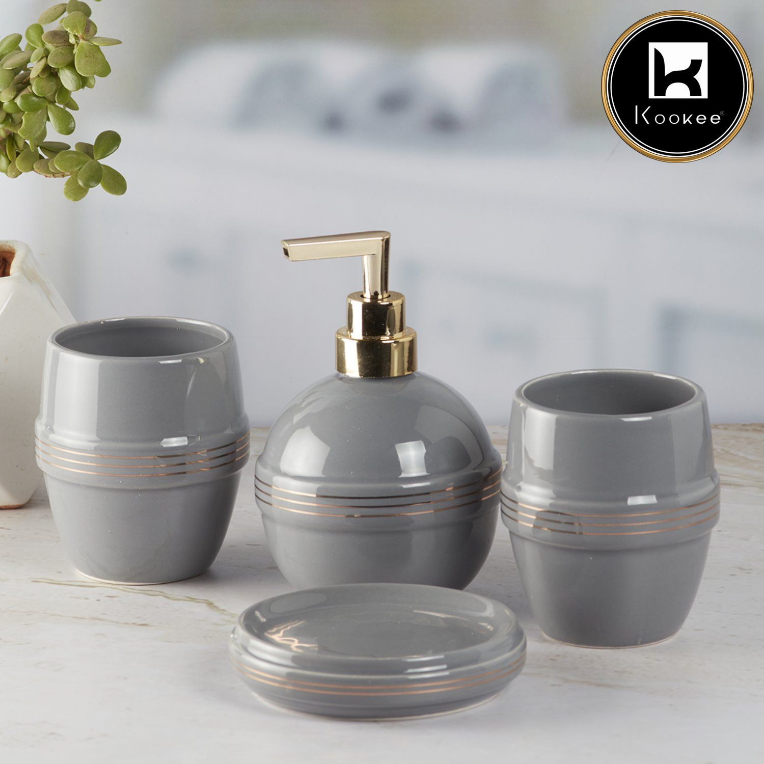 Kookee Ceramic Bathroom Sets, Grey, ART05757