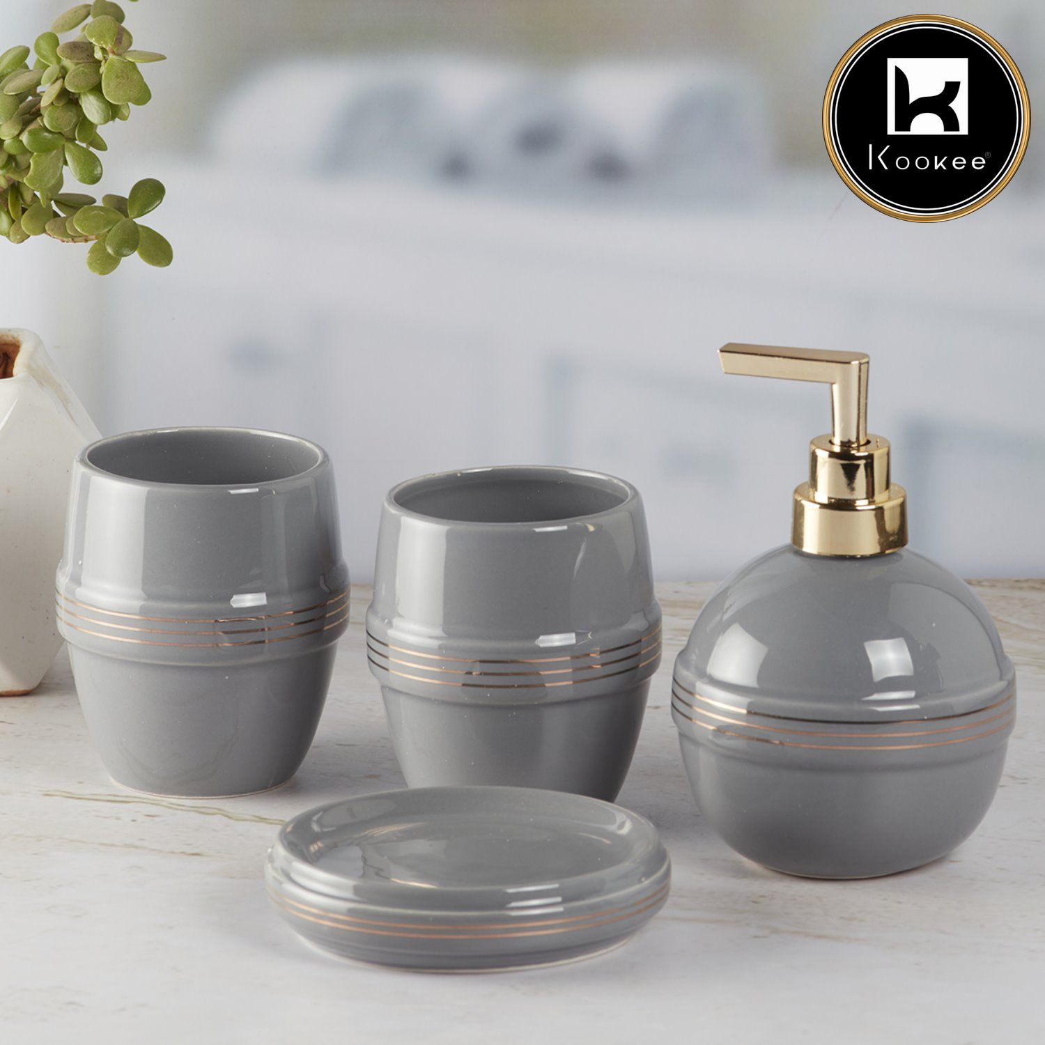 Kookee Ceramic Bathroom Sets, Grey, ART05757