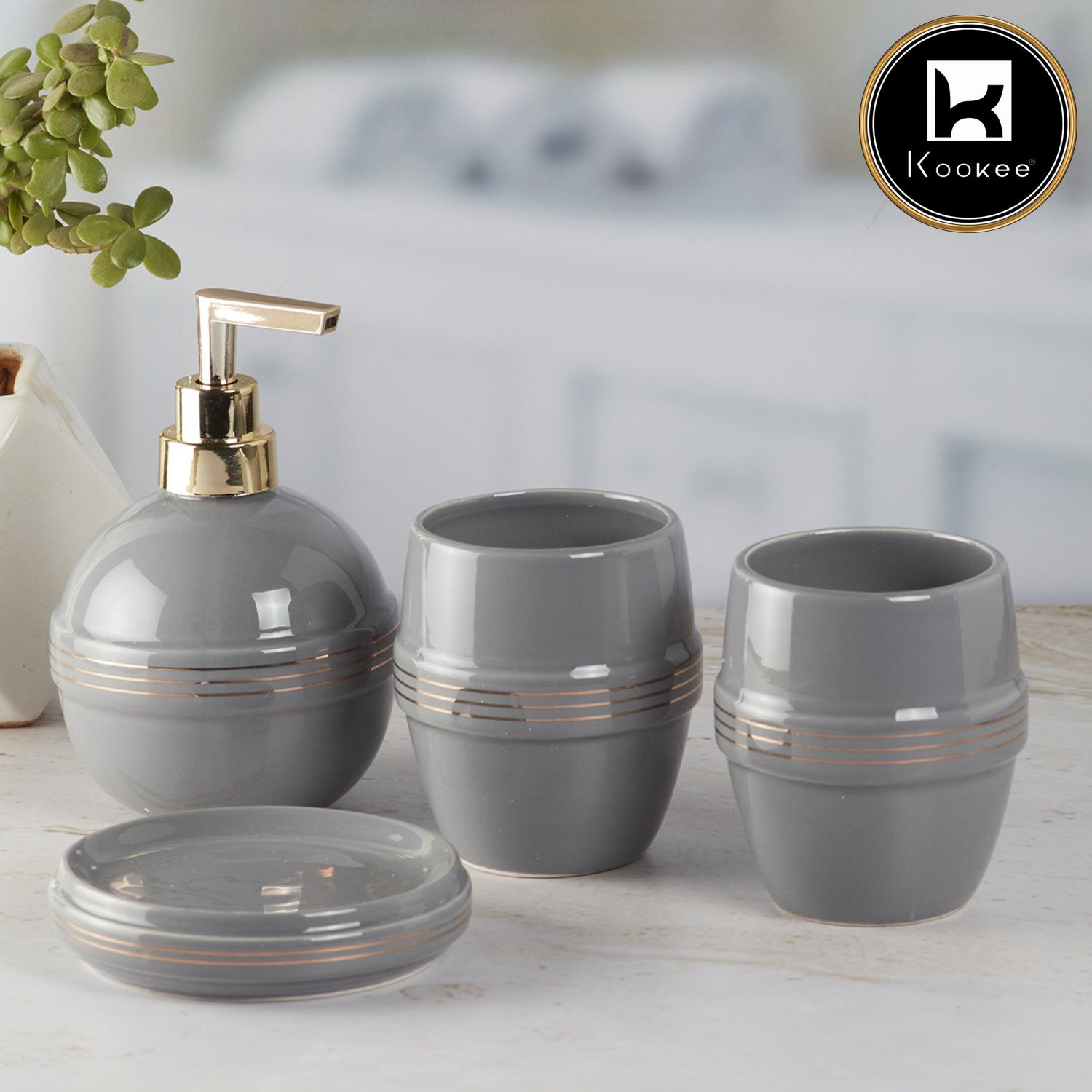Kookee Ceramic Bathroom Sets, Grey, ART05757