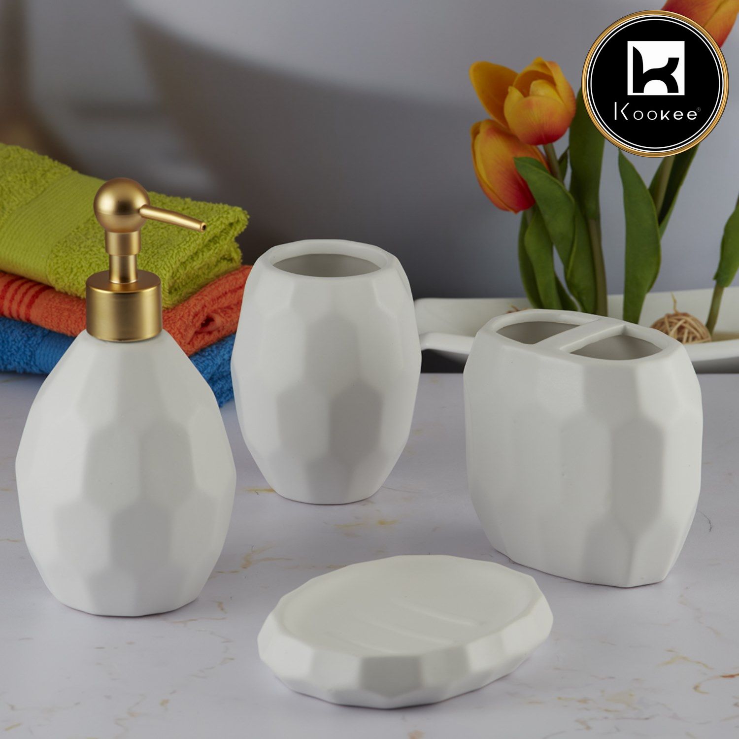 Kookee Ceramic Bathroom Sets, White, ART05760