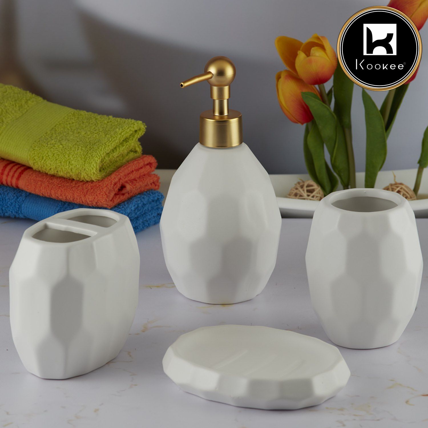 Ceramic Bathroom Accessories Set of 4 with Soap Dispenser (5760)