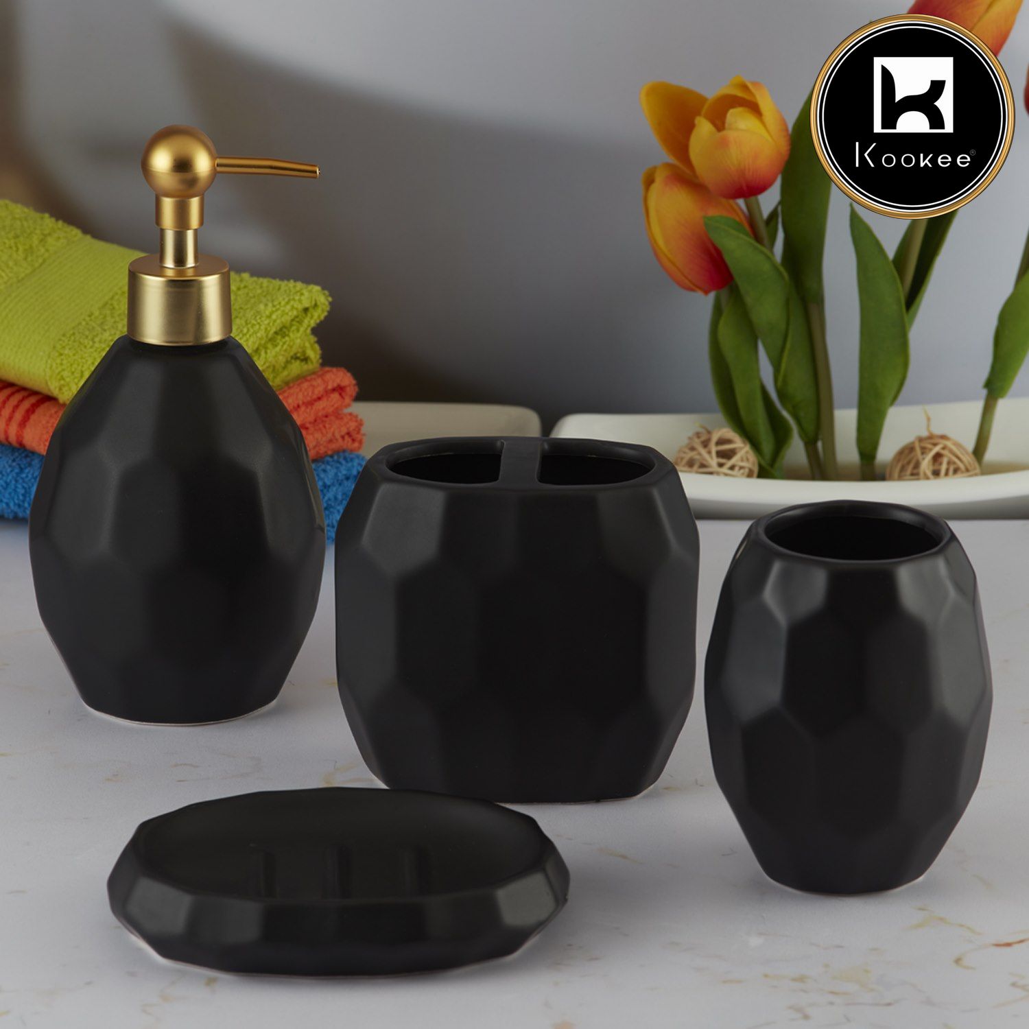 Kookee Ceramic Bathroom Sets, Black, ART05761