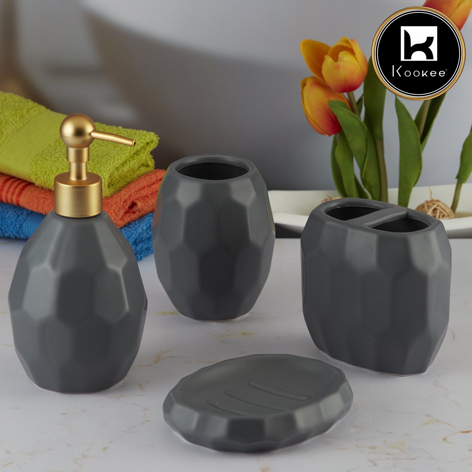 Kookee Ceramic Bathroom Sets, Grey, ART05762