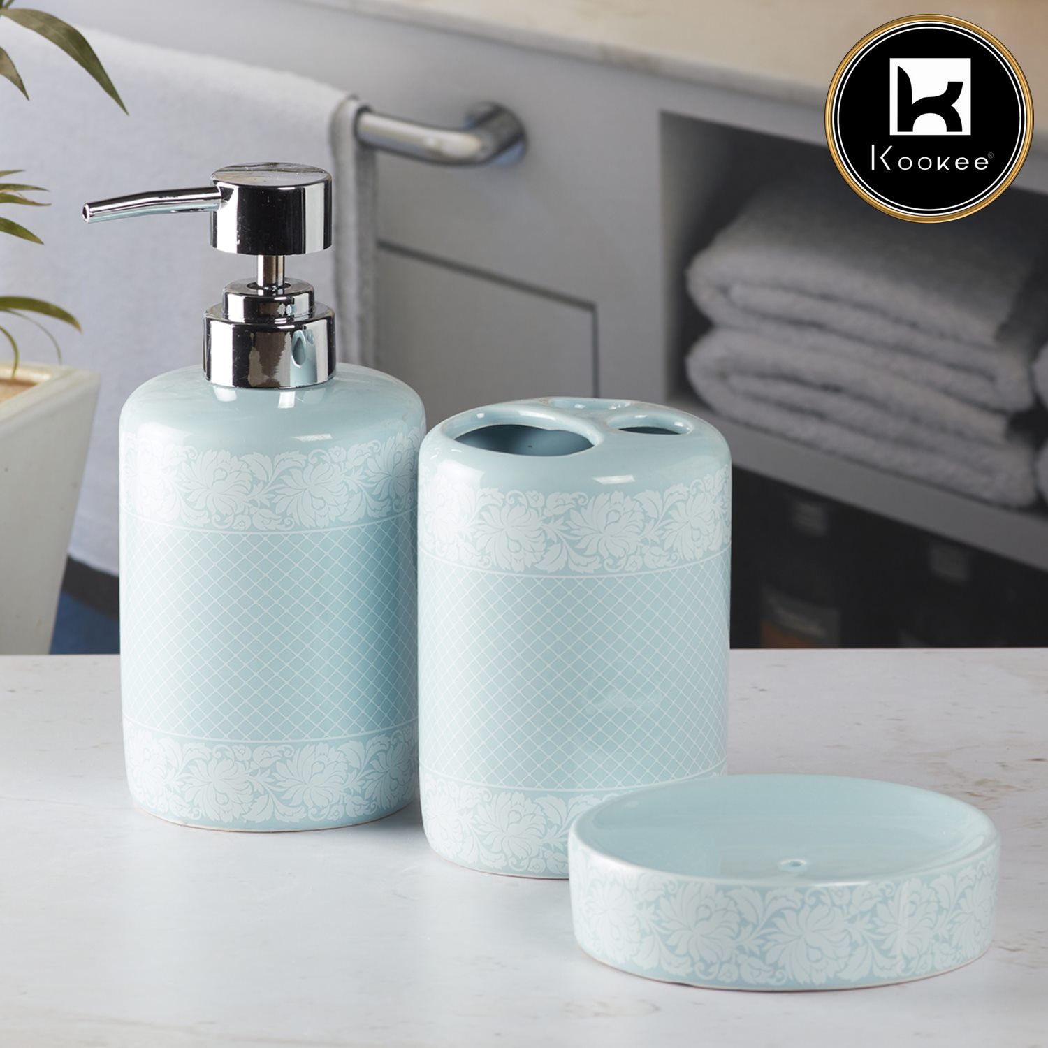 Ceramic Bathroom Accessories Set of 3 with Soap Dispenser (5764)