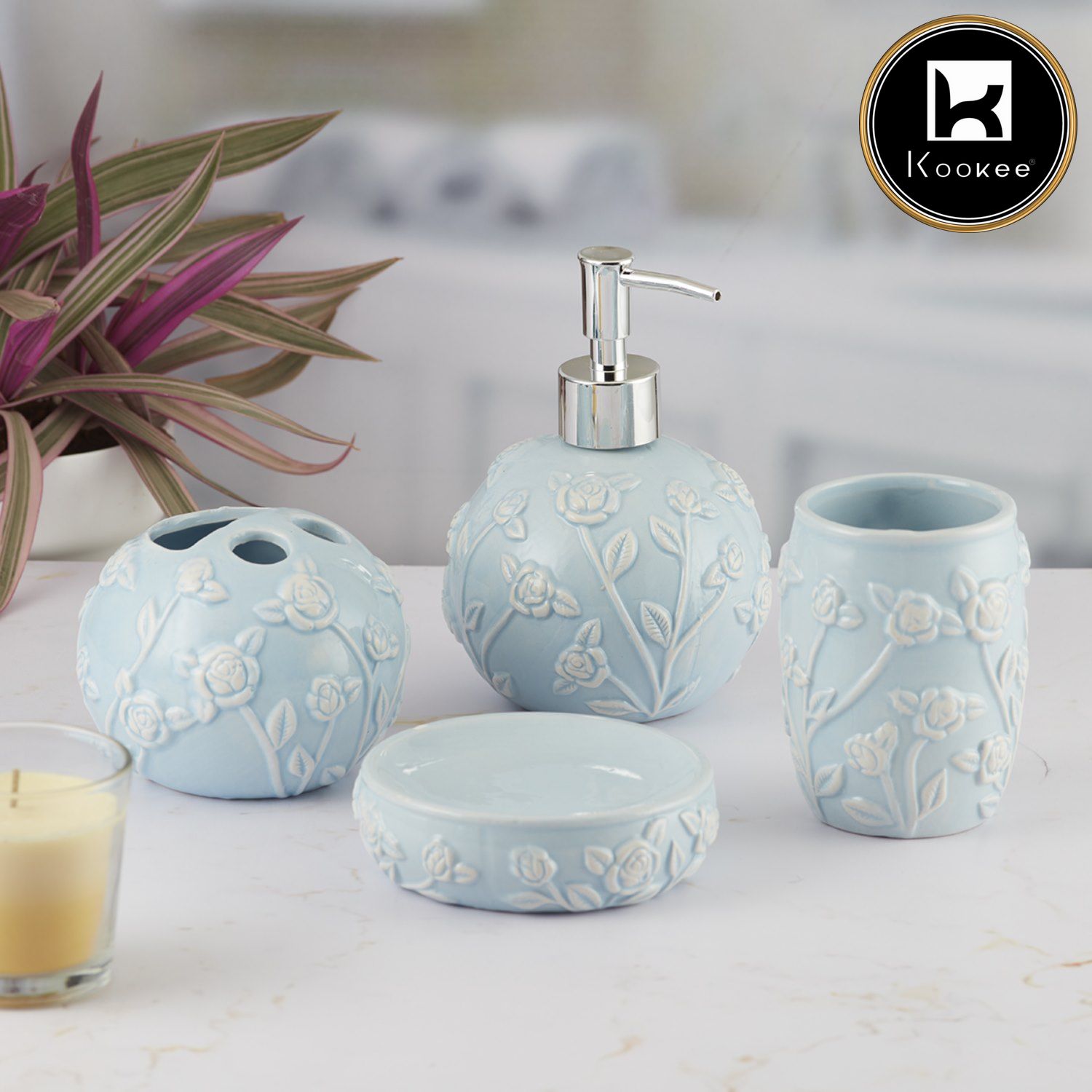 Kookee Ceramic Bathroom Sets, Blue, ART05774