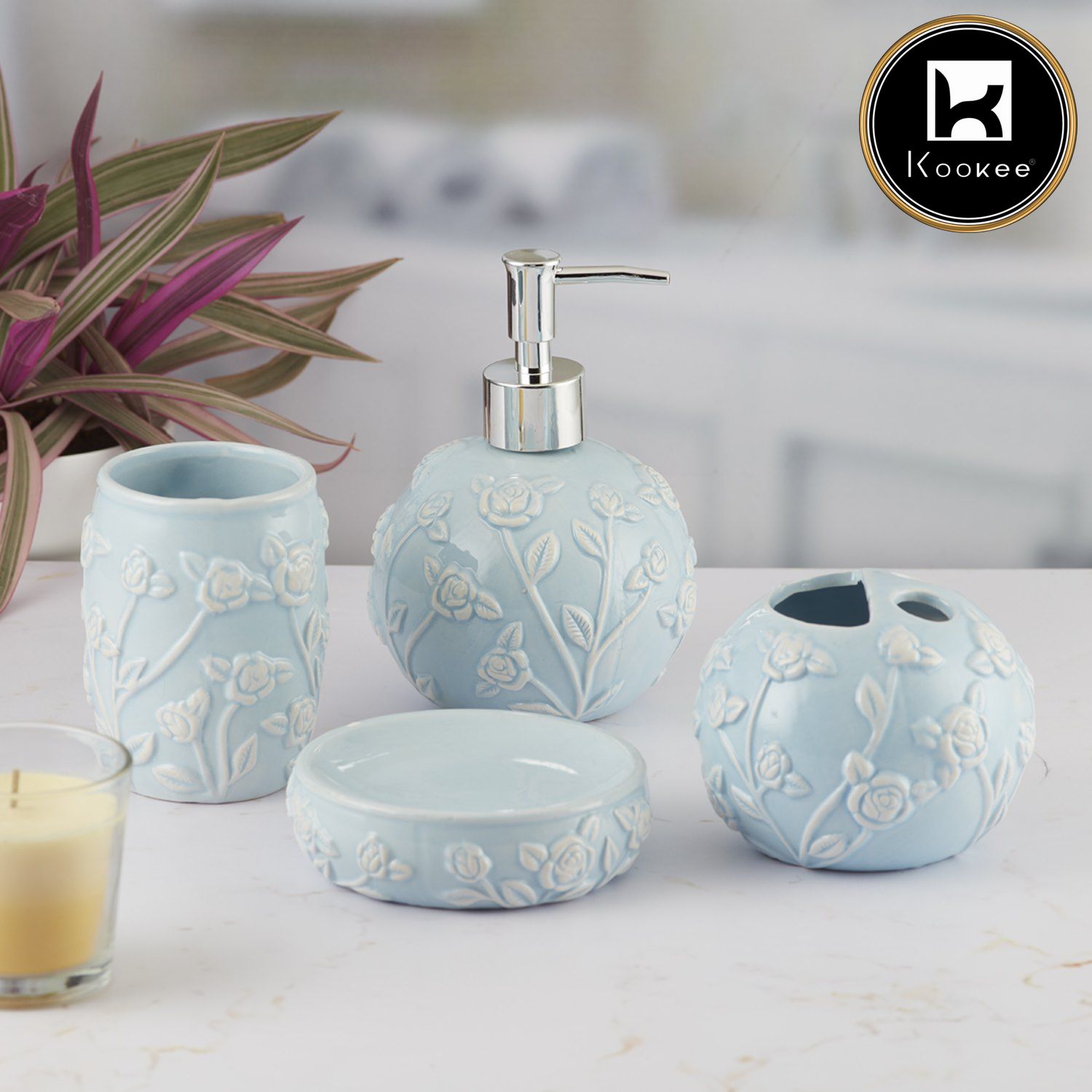 Kookee Ceramic Bathroom Sets, Blue, ART05774