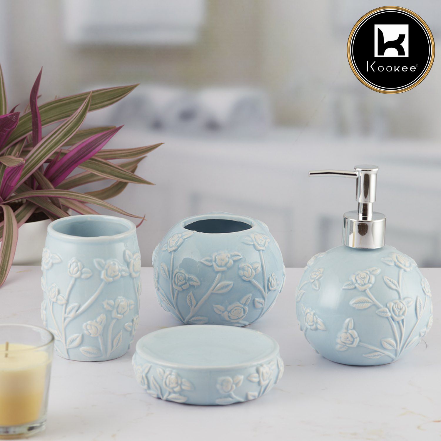 Kookee Ceramic Bathroom Sets, Blue, ART05774
