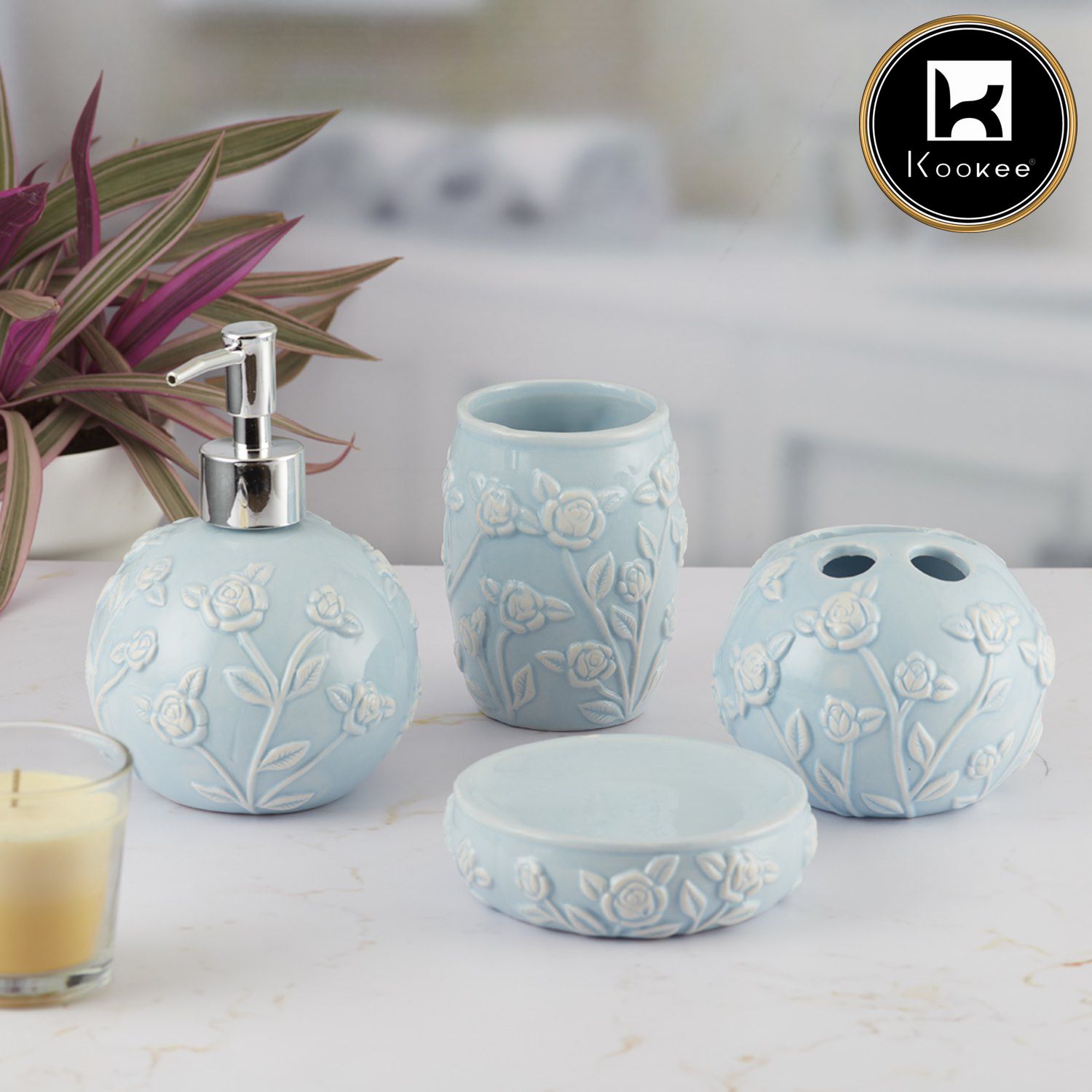 Kookee Ceramic Bathroom Sets, Blue, ART05774