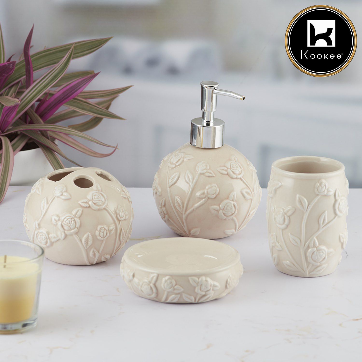 Kookee Ceramic Bathroom Sets, Beige, ART05775