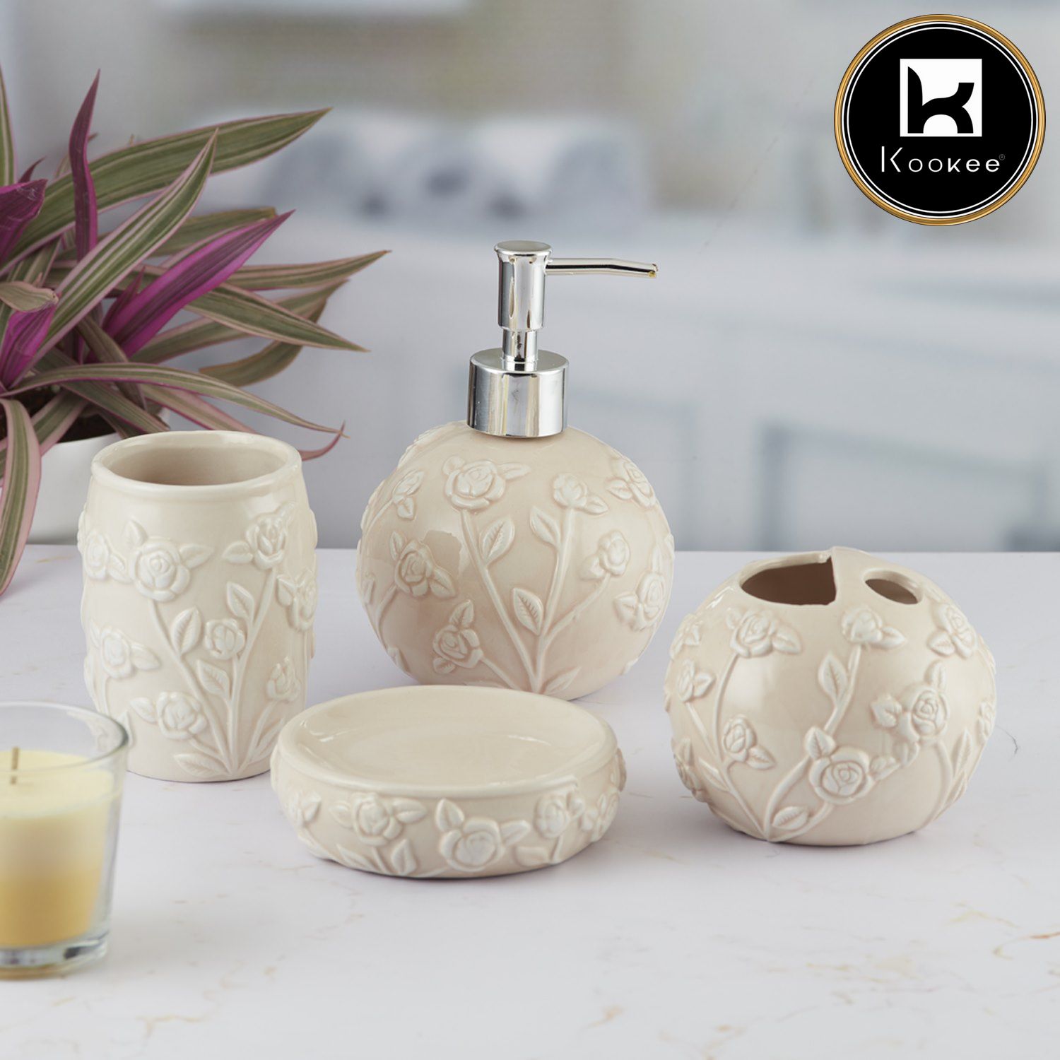 Kookee Ceramic Bathroom Sets, Beige, ART05775