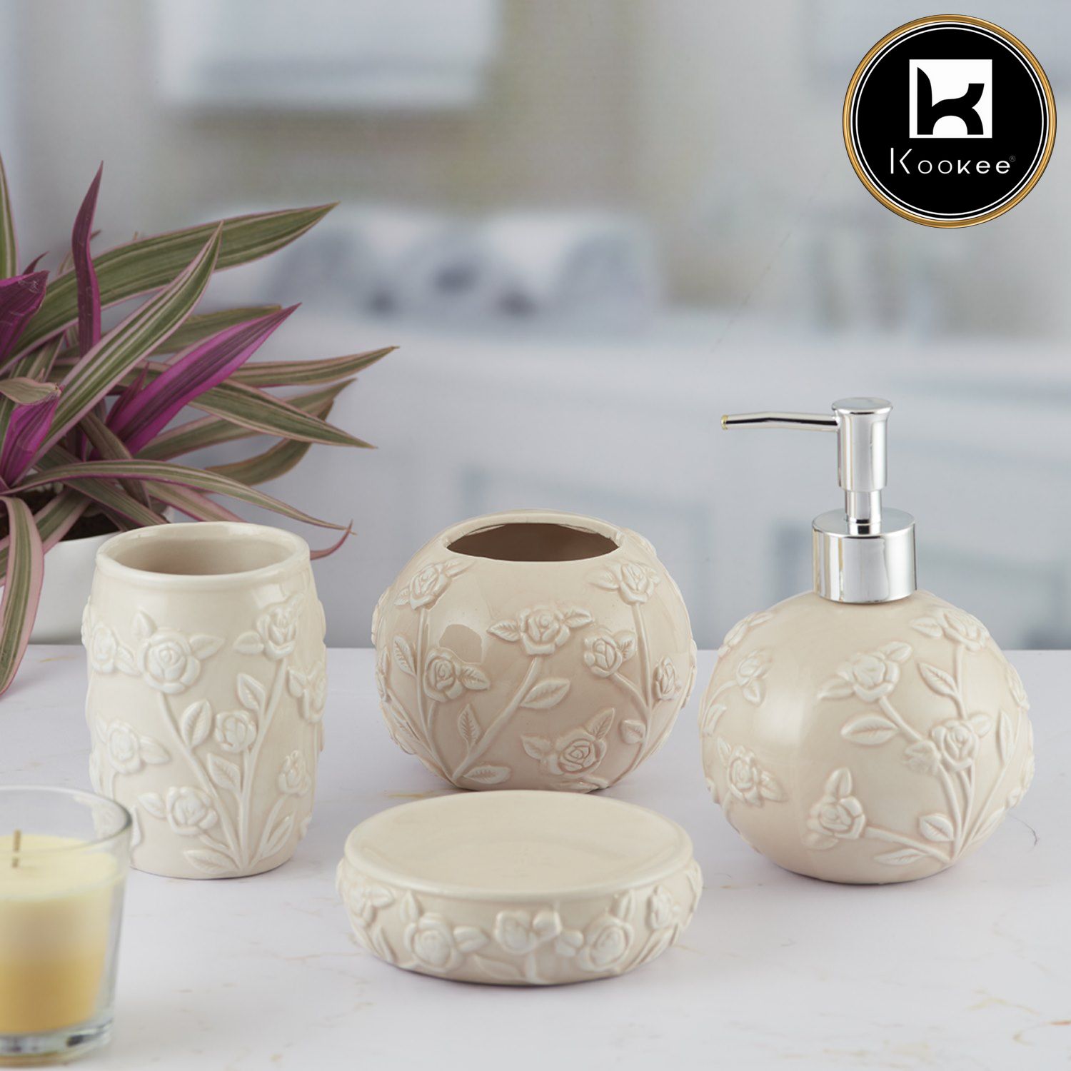 Kookee Ceramic Bathroom Sets, Beige, ART05775