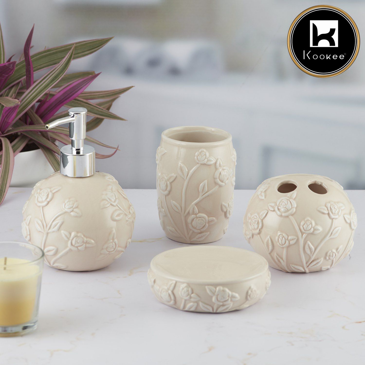 Kookee Ceramic Bathroom Sets, Beige, ART05775