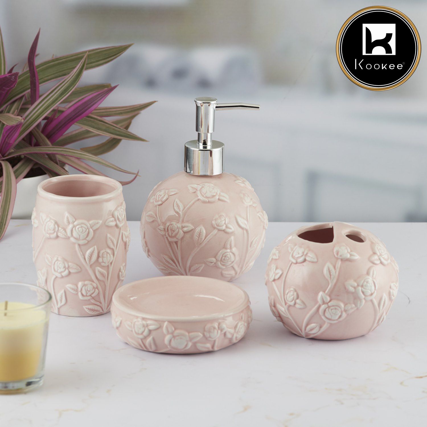 Kookee Ceramic Bathroom Sets, Pink, ART05776