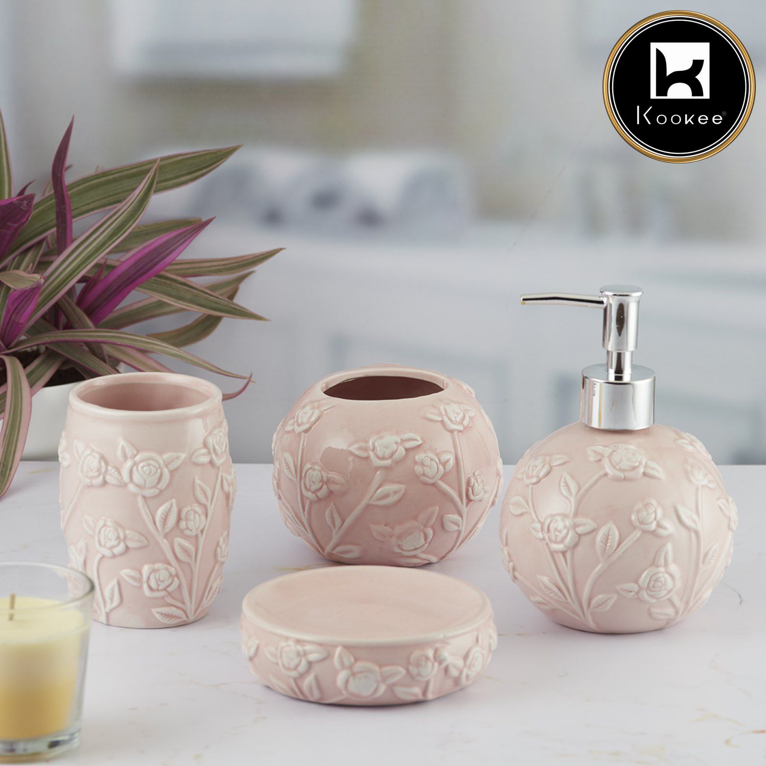 Ceramic Bathroom Accessories Set of 4 with Soap Dispenser (5776)