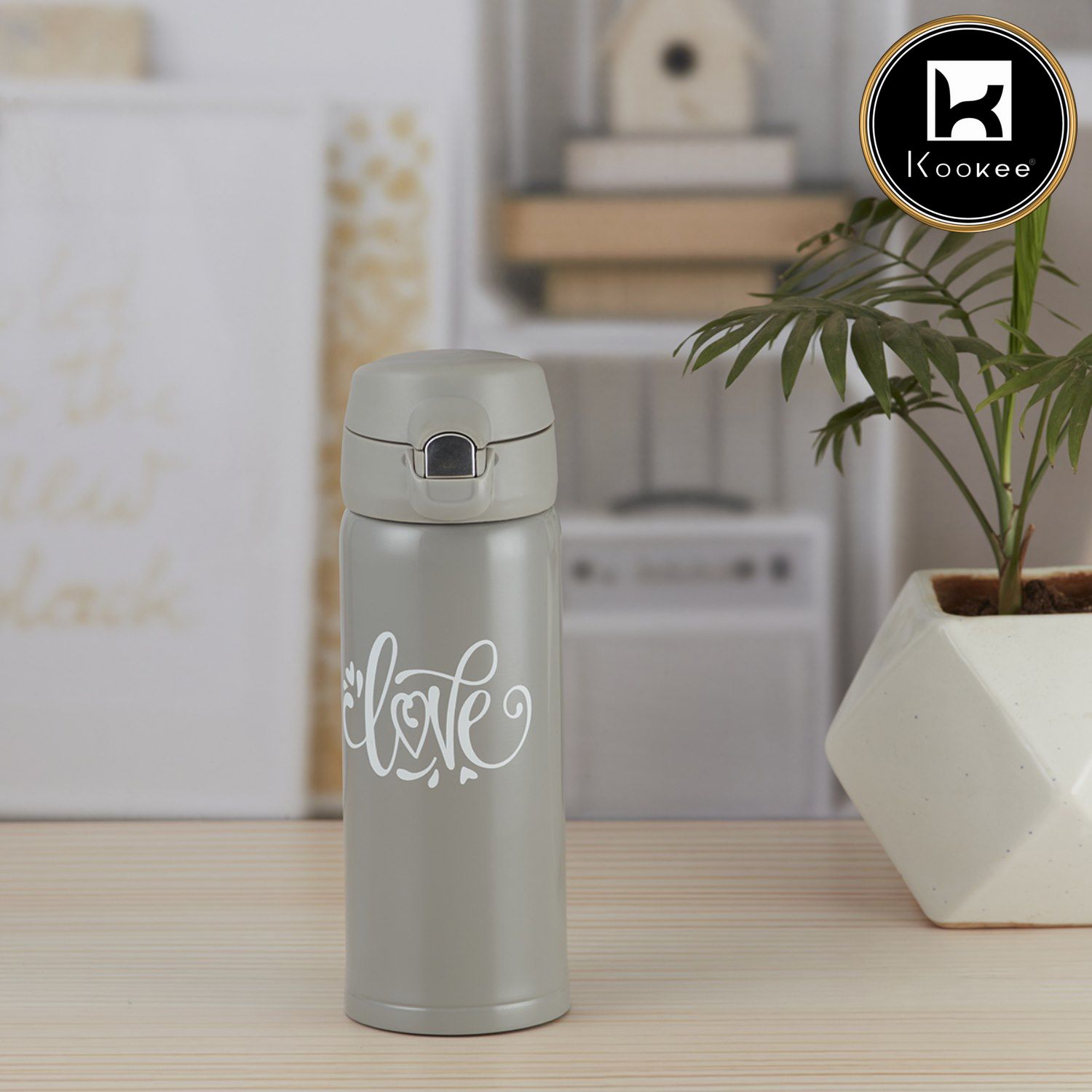 Kookee Stainless Steel Vacuum Insulated double wall Water Bottle for Home, Office, Travel and Sports, Leak - proof Lid for Hot and Cold liquids - 350ml