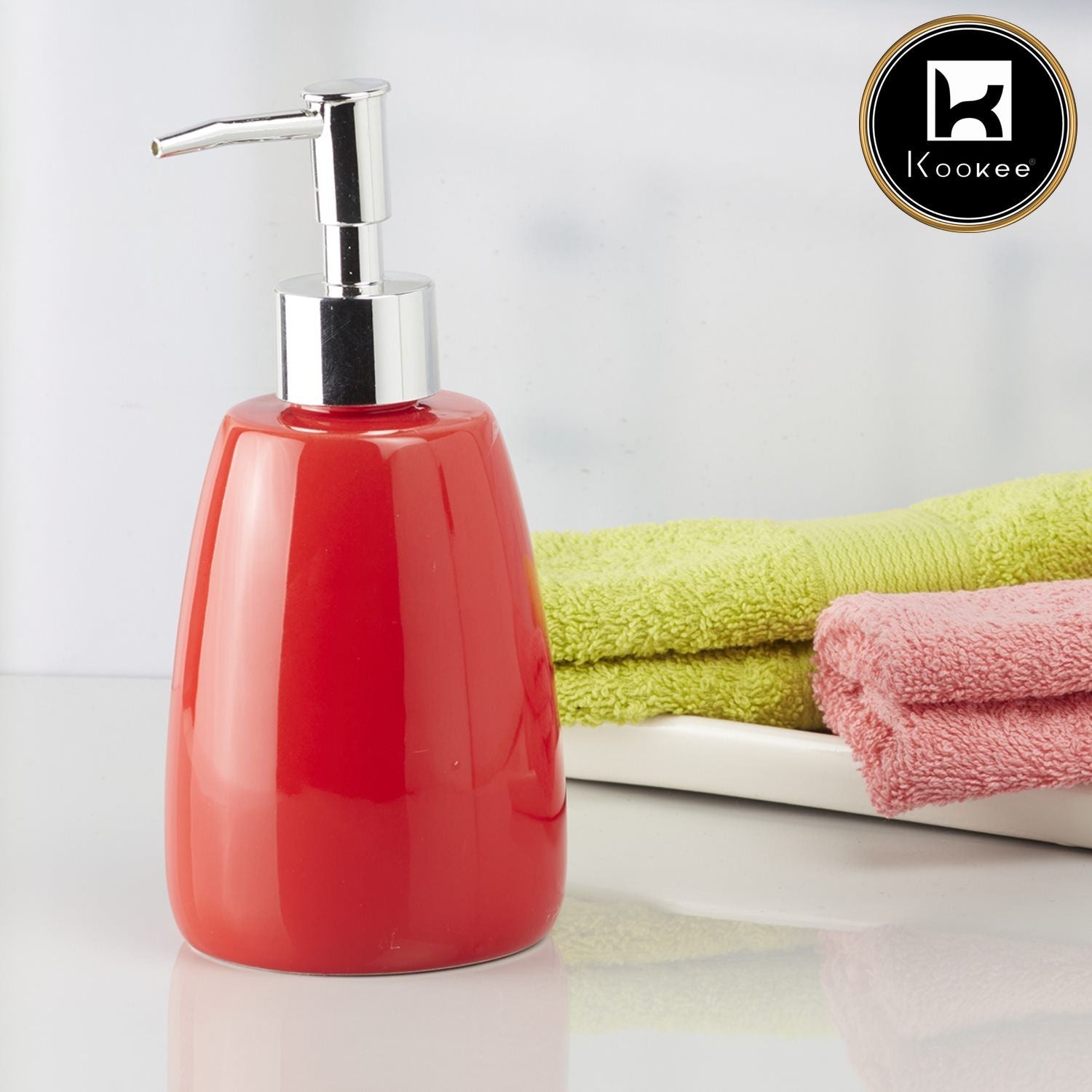 Ceramic Soap Dispenser for handwash for Bathroom, Red, (Set of 1) (5989)