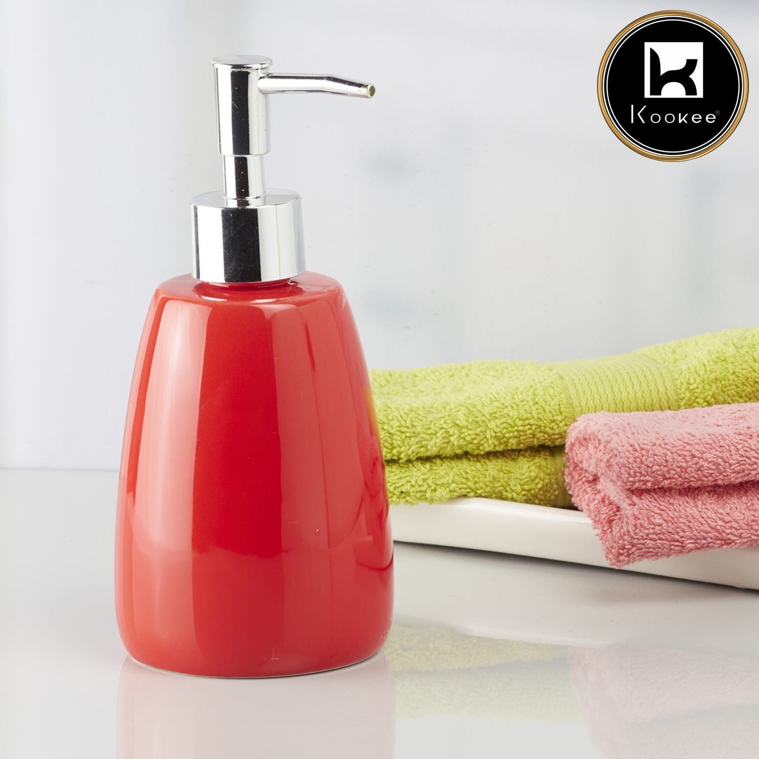 Ceramic Soap Dispenser for handwash for Bathroom, Red, (Set of 1) (5989)