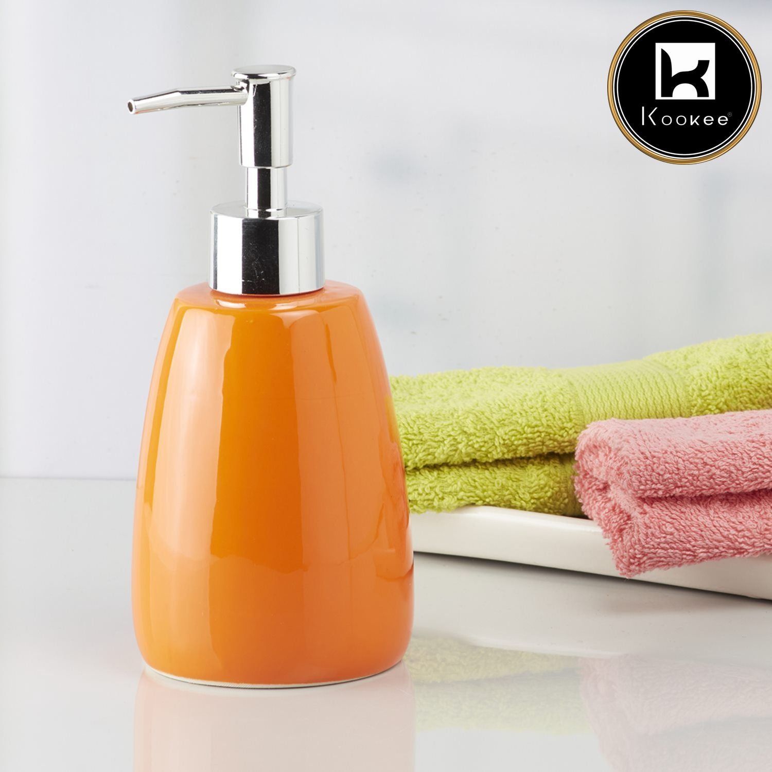 Ceramic Soap Dispenser for handwash for Bathroom, Orange, (Set of 1) (6033)