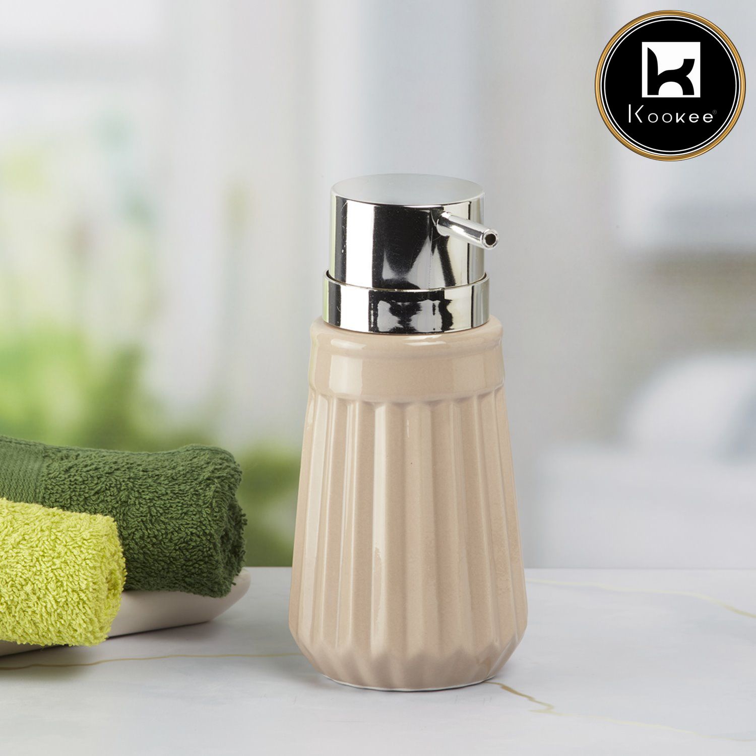 Ceramic Soap Dispenser for handwash for Bathroom, Beige (V-CSD-038)