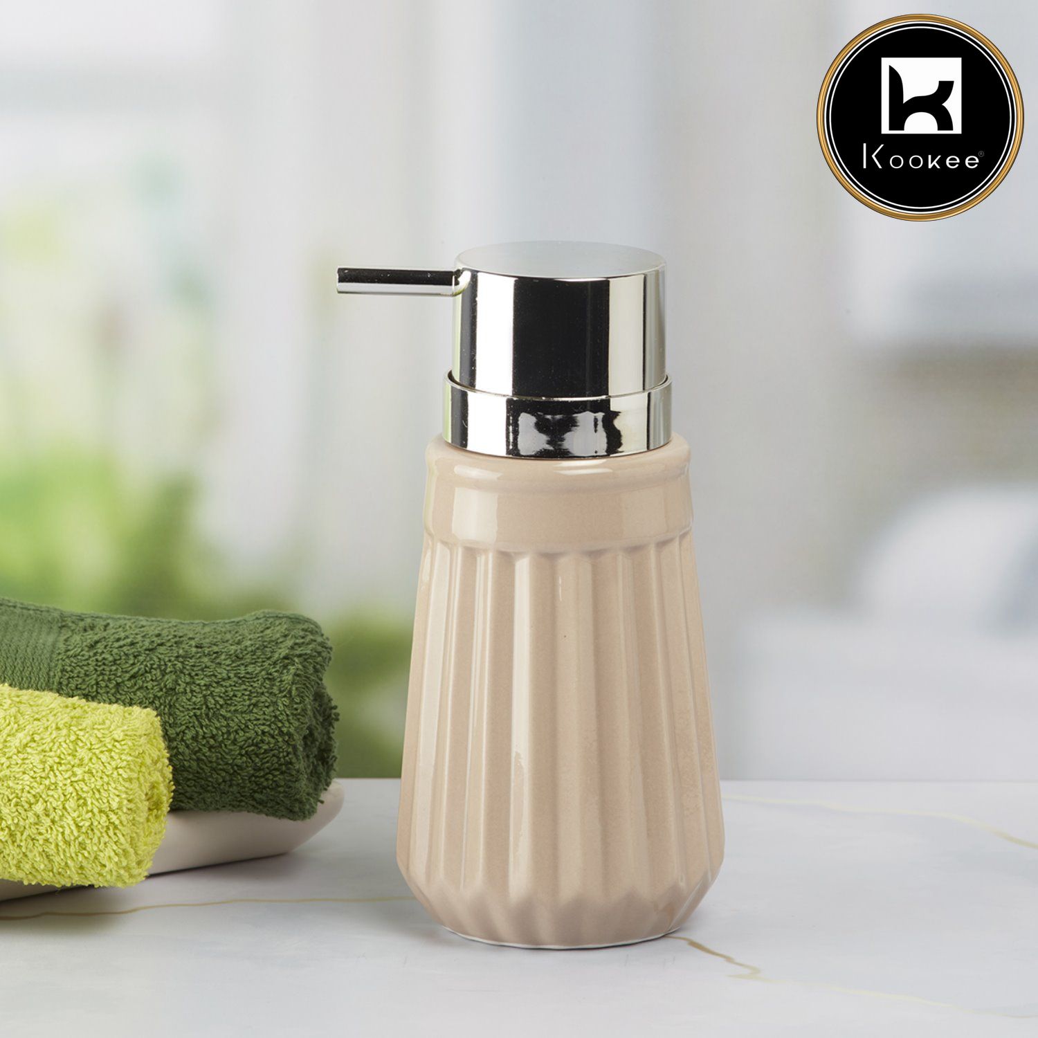Ceramic Soap Dispenser for handwash for Bathroom, Beige (V-CSD-038)