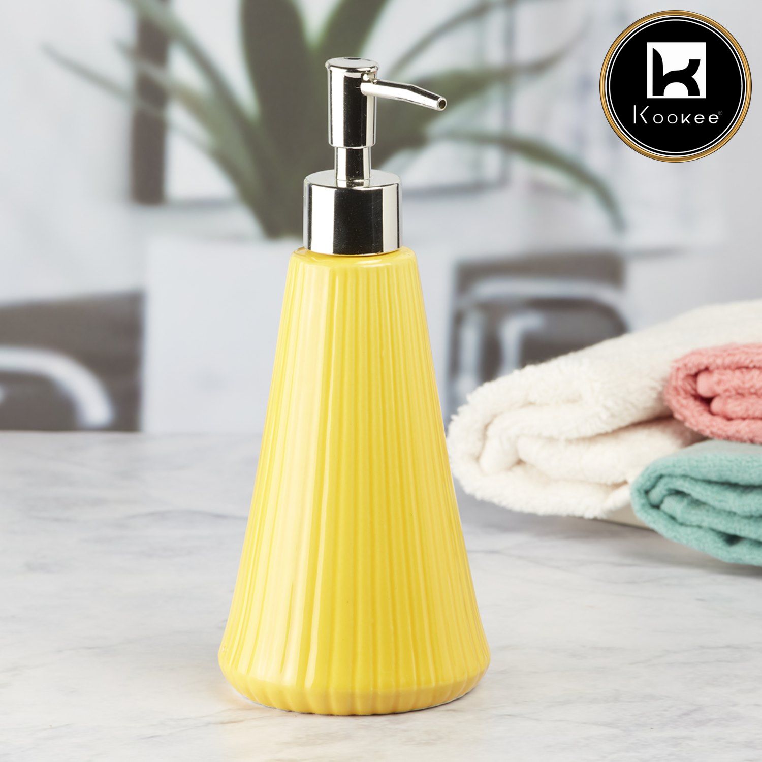 Ceramic Soap Dispenser for handwash for Bathroom, Orange (Set of 1) (8054)